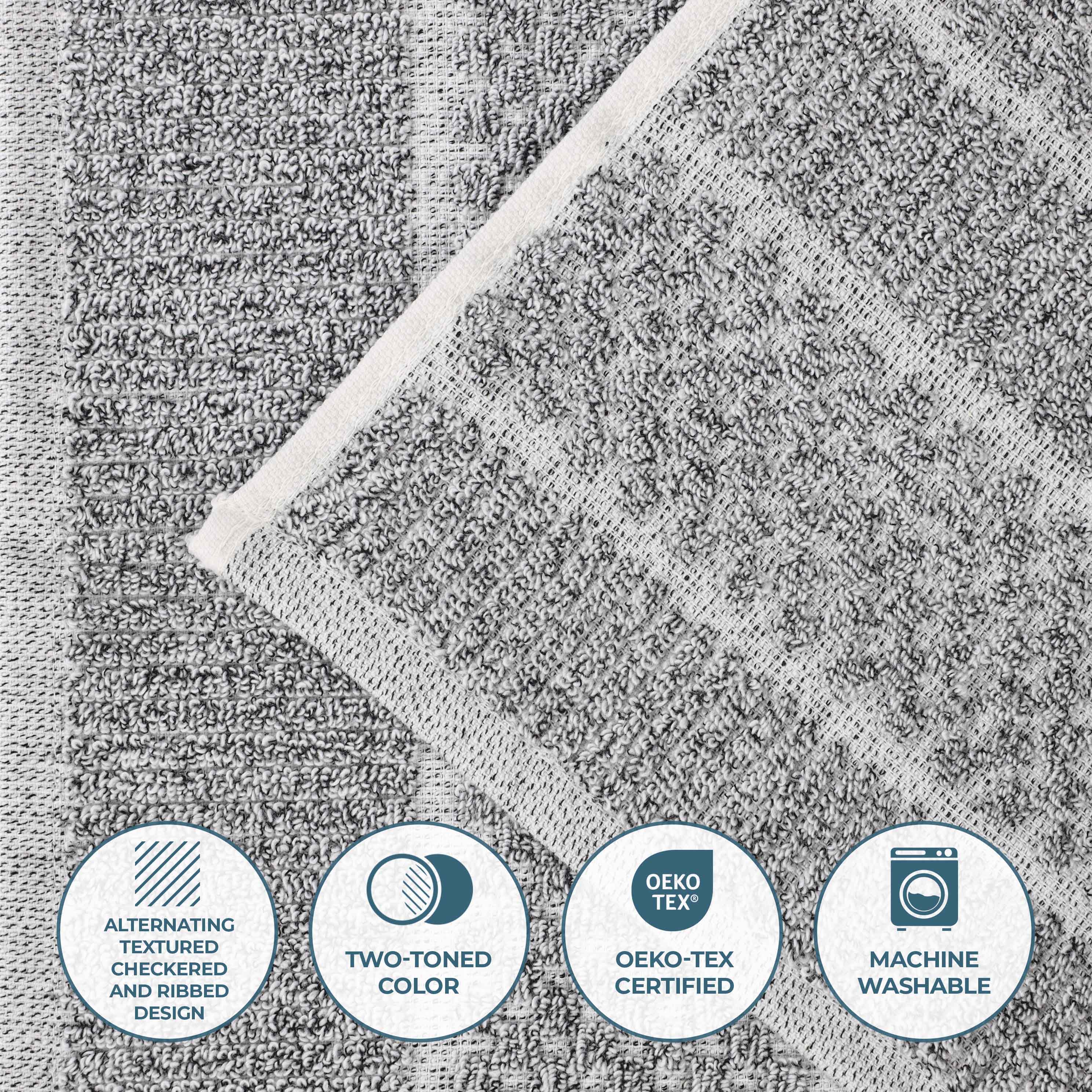 Naples Cotton Blend Checkered and Ribbed Face Towels, Set of 12 - Omnigoodsstore