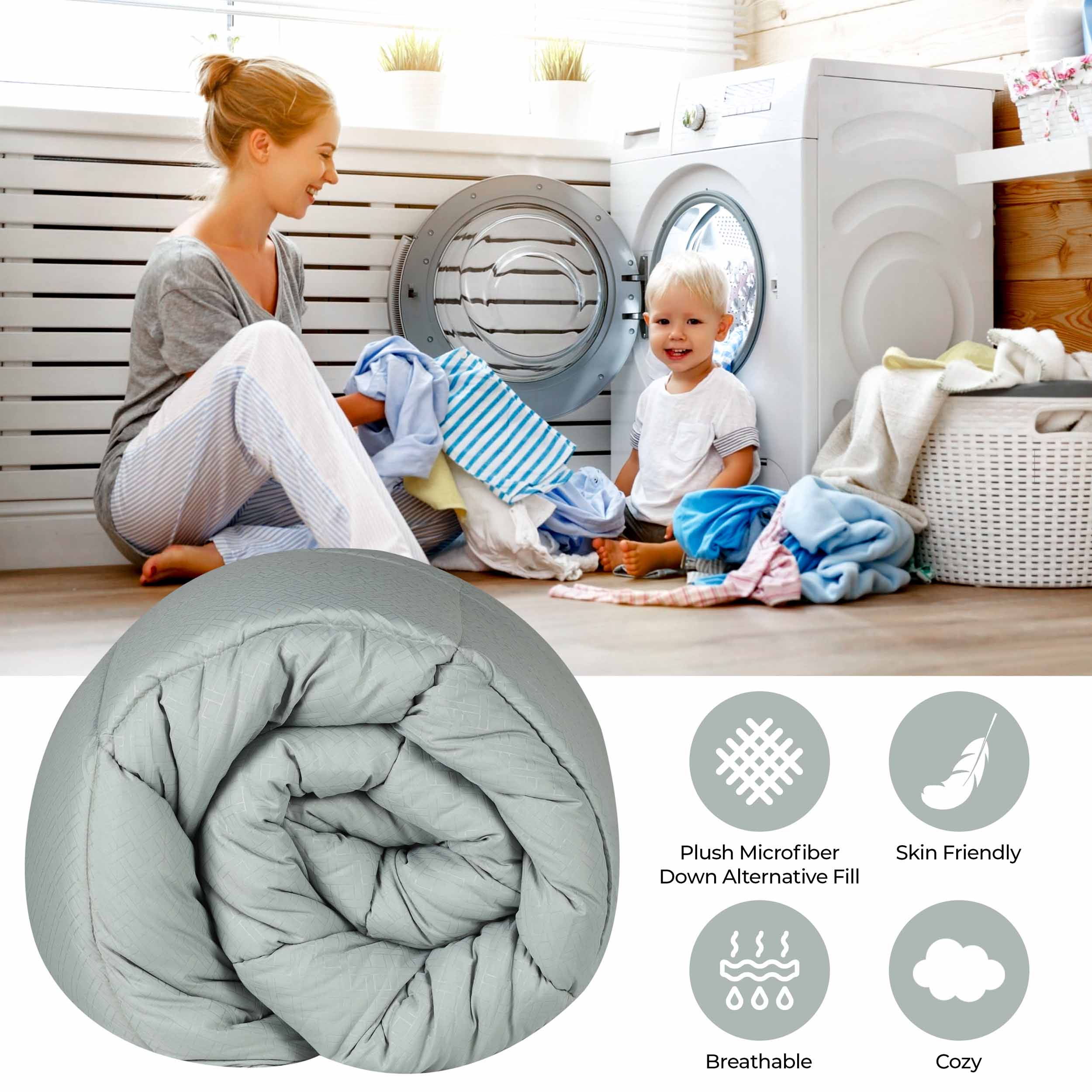 Basketweave Plush Monochrome Down Alternative Comforter - Omnigoodsstore