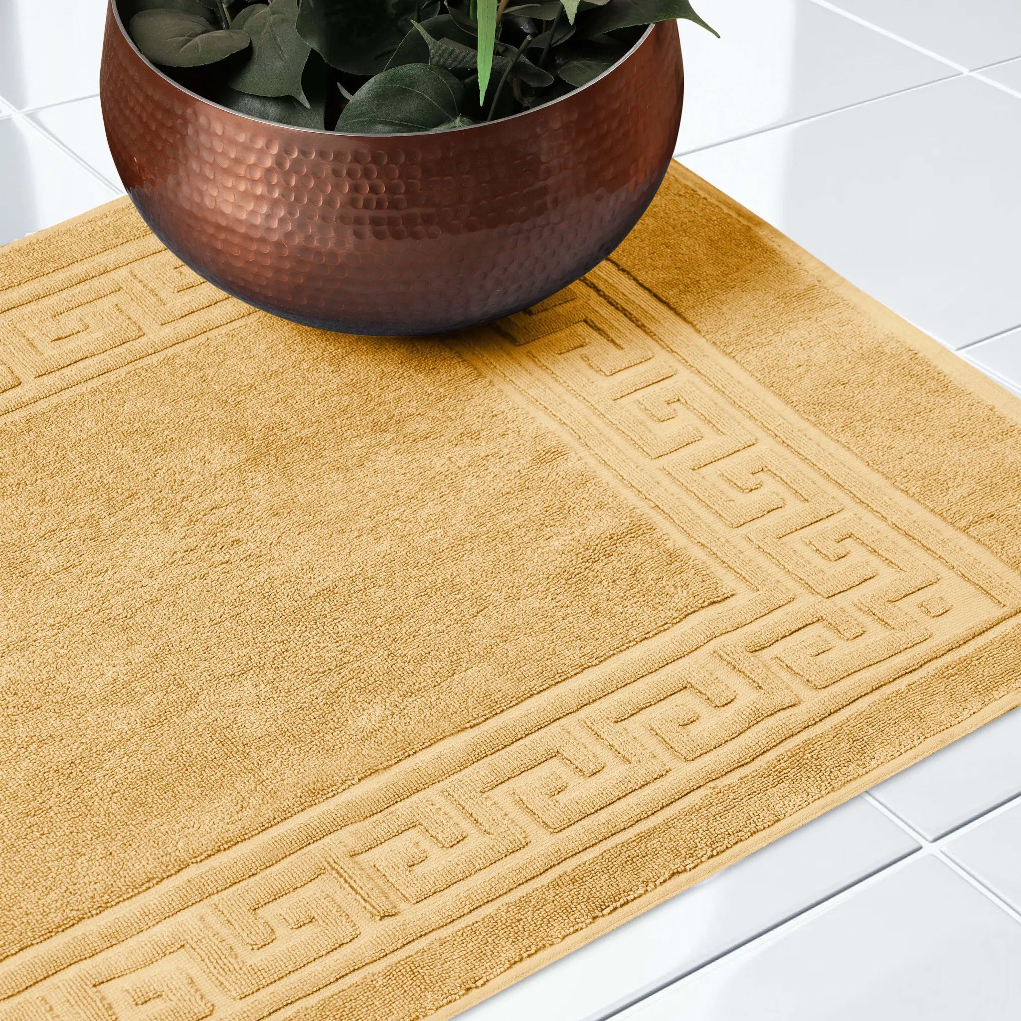 Cotton 2 Piece Greek Key Border Super Absorbent Bath Mat Set