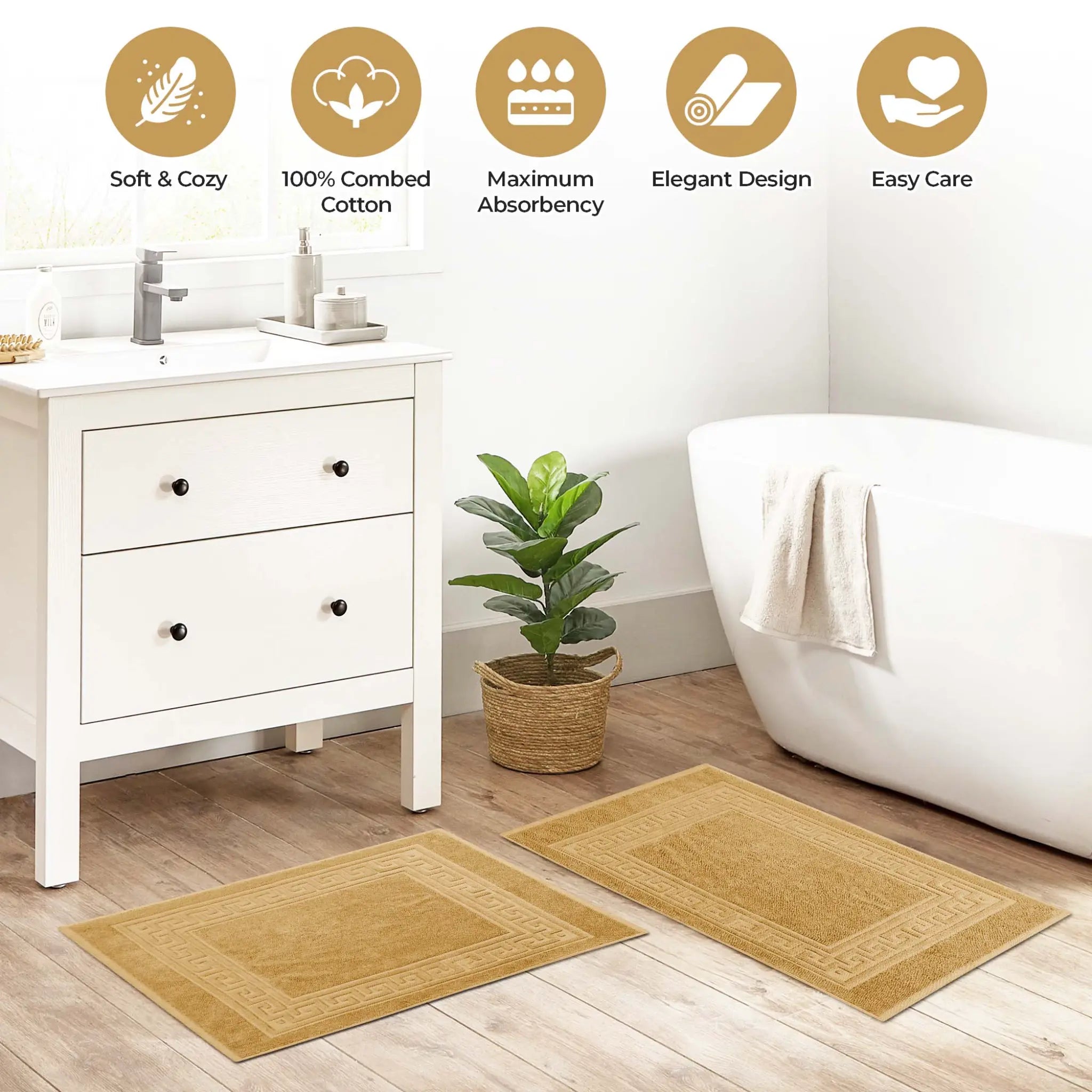 Cotton 2 Piece Greek Key Border Super Absorbent Bath Mat Set