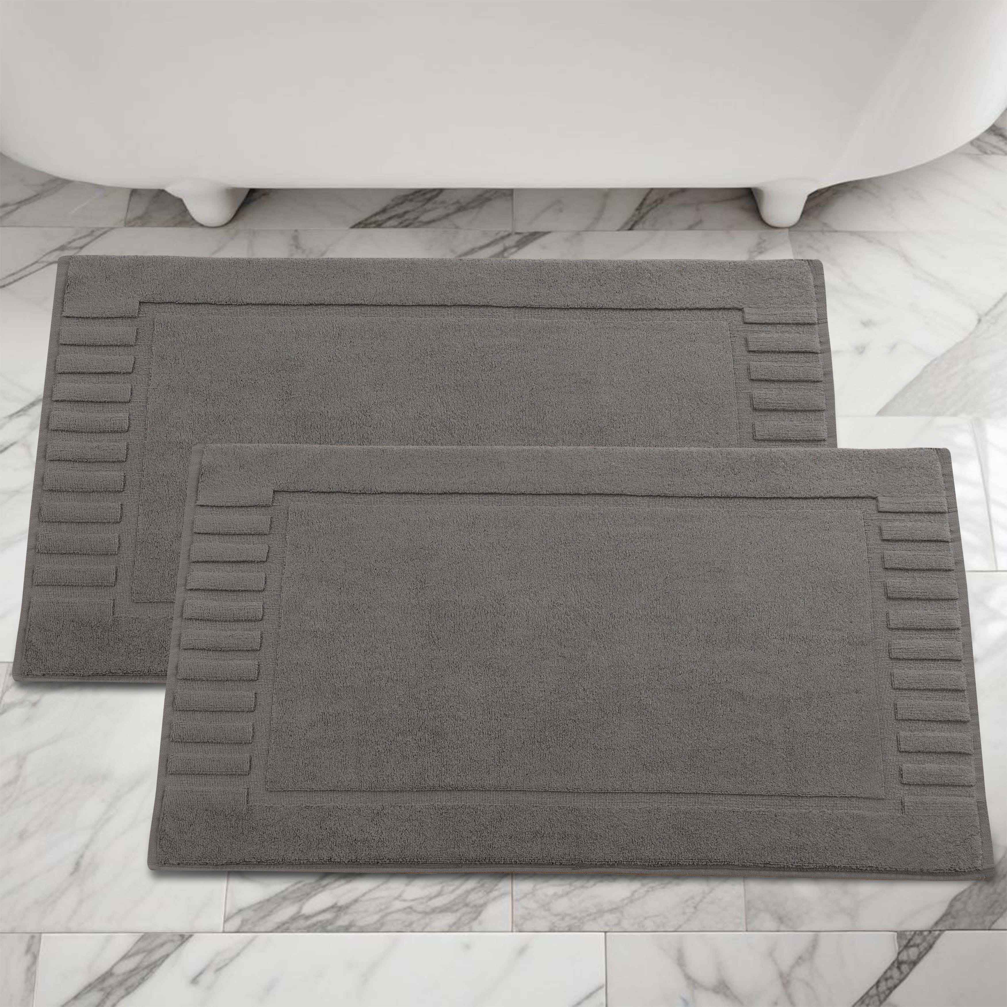 Leo Cotton Solid Modern Geometric Border Absorbent Bath Mat, Set of 2 - Omnigoodsstore