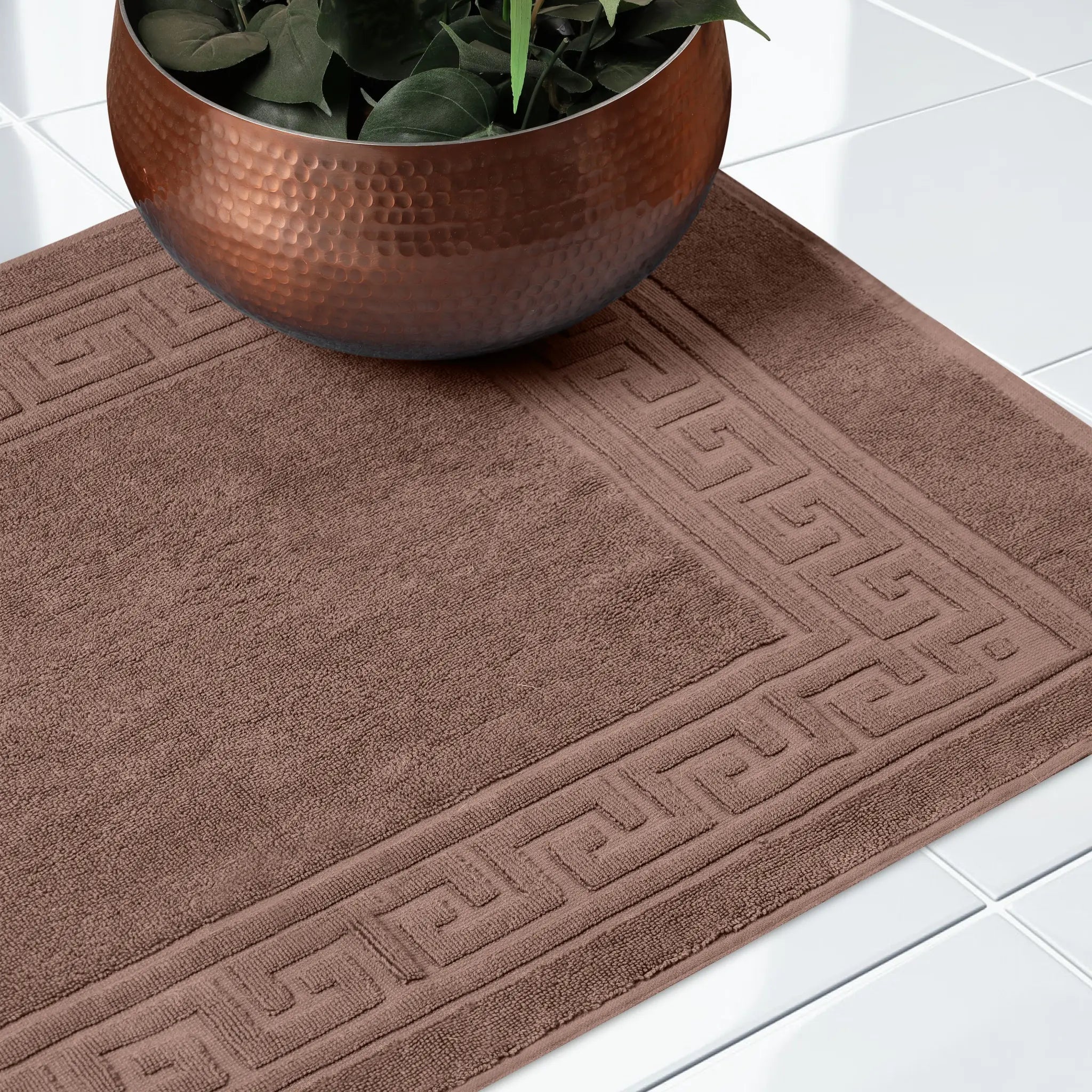 Cotton 2 Piece Greek Key Border Super Absorbent Bath Mat Set