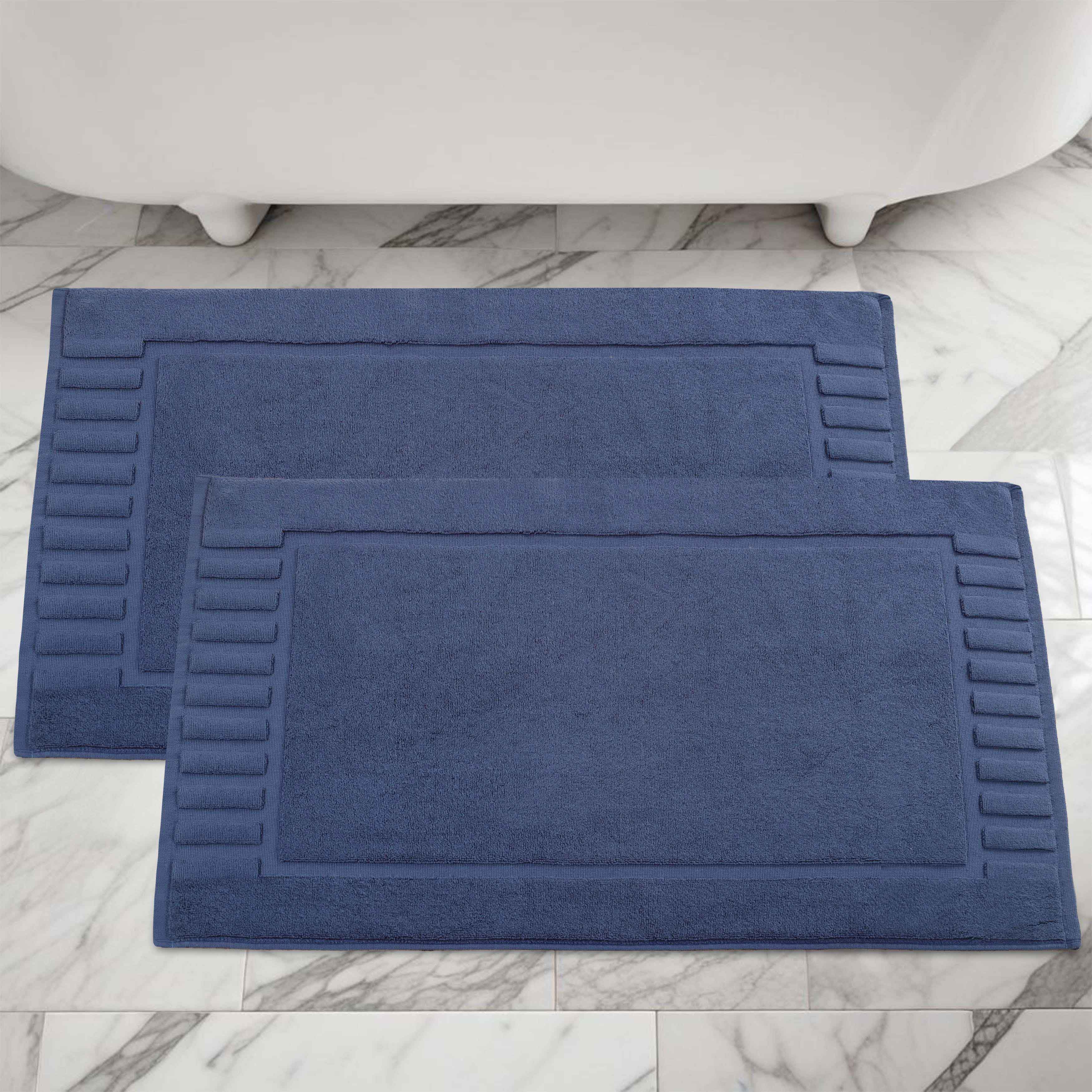 Leo Cotton Solid Modern Geometric Border Absorbent Bath Mat, Set of 2 - Omnigoodsstore