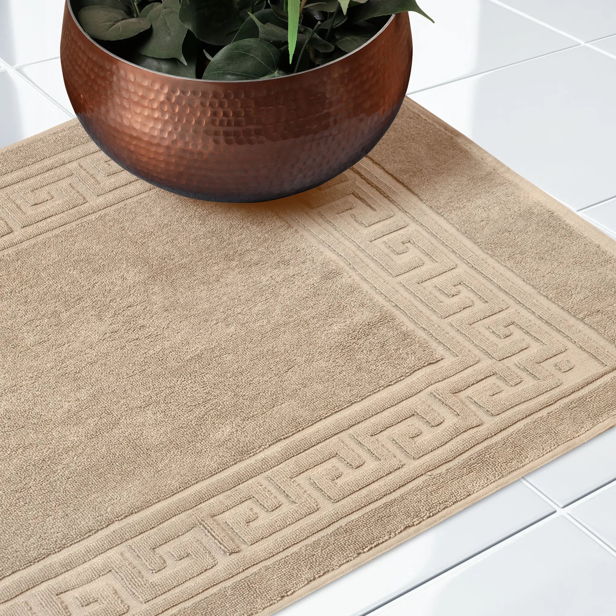 Cotton 2 Piece Greek Key Border Super Absorbent Bath Mat Set