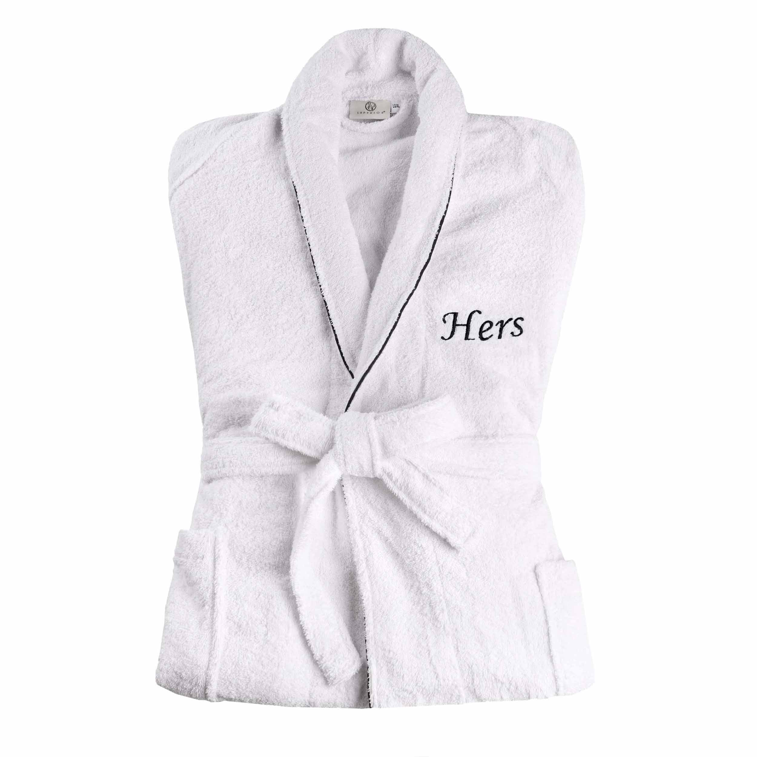Cotton Adult Unisex White Embroidered Highly Absorbent Fluffy Bathrobe - Omnigoodsstore