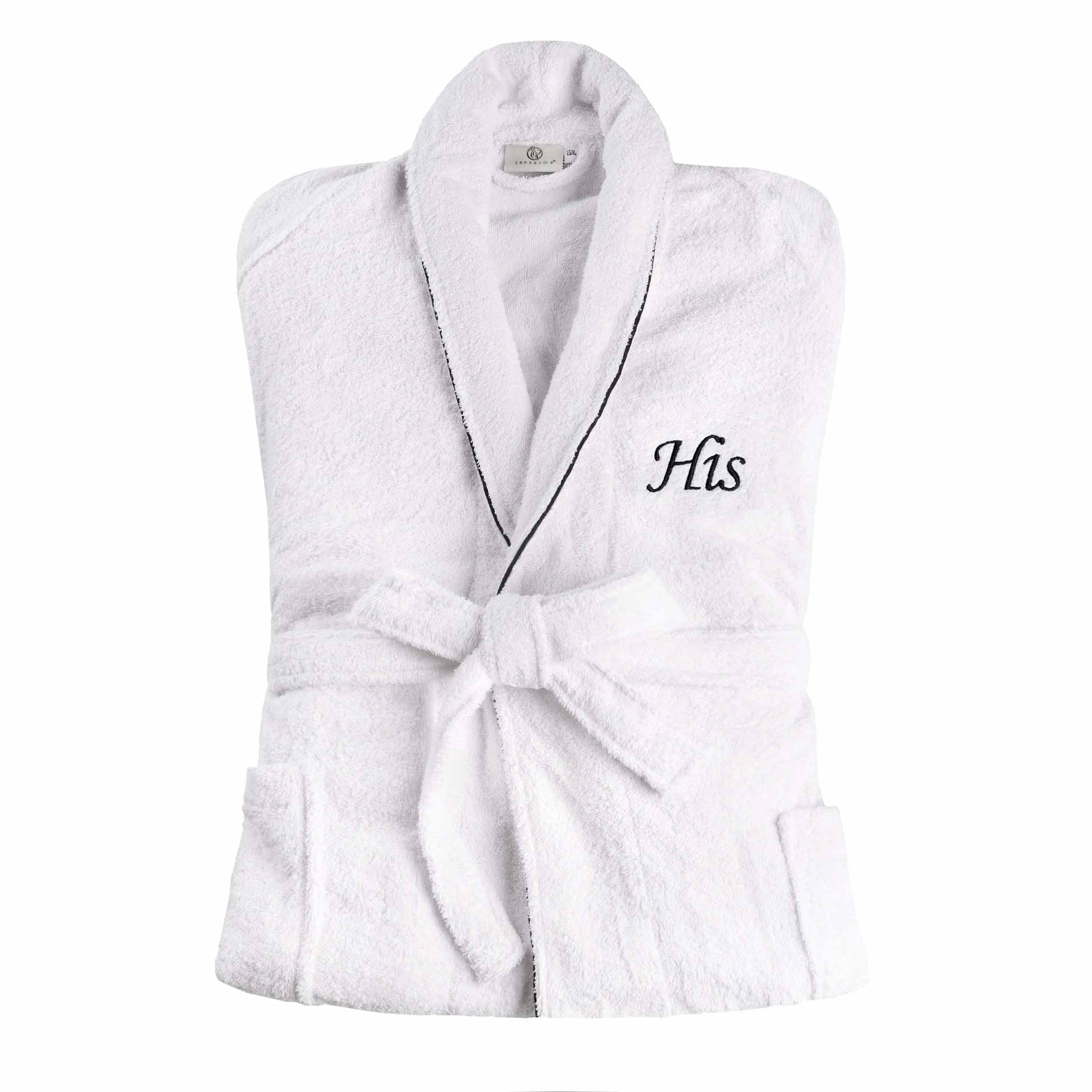 Cotton Adult Unisex White Embroidered Highly Absorbent Fluffy Bathrobe - Omnigoodsstore