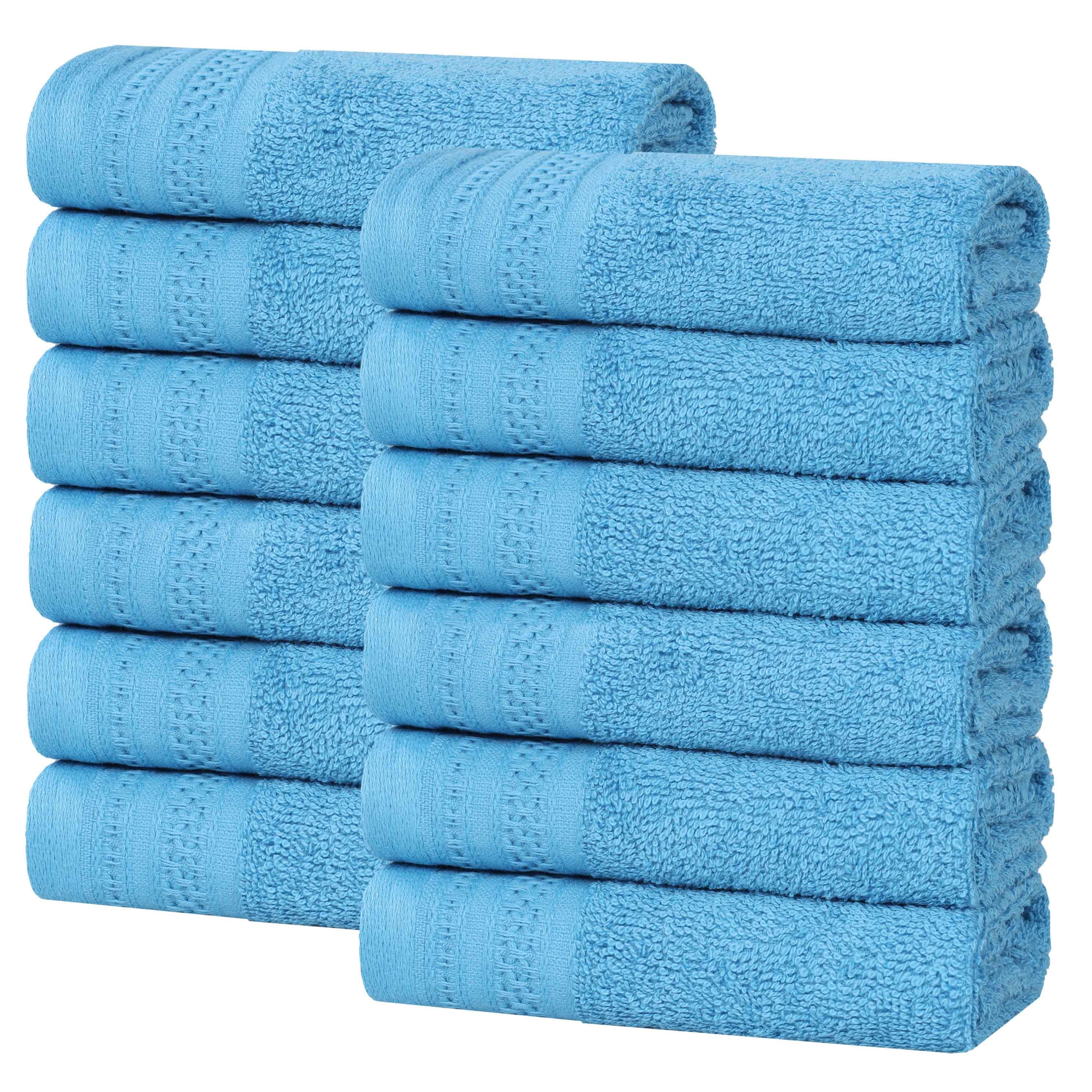 Honeycomb Textured Waffle Border Luxury Cotton Face Towels, Set of 12 - Omnigoodsstore