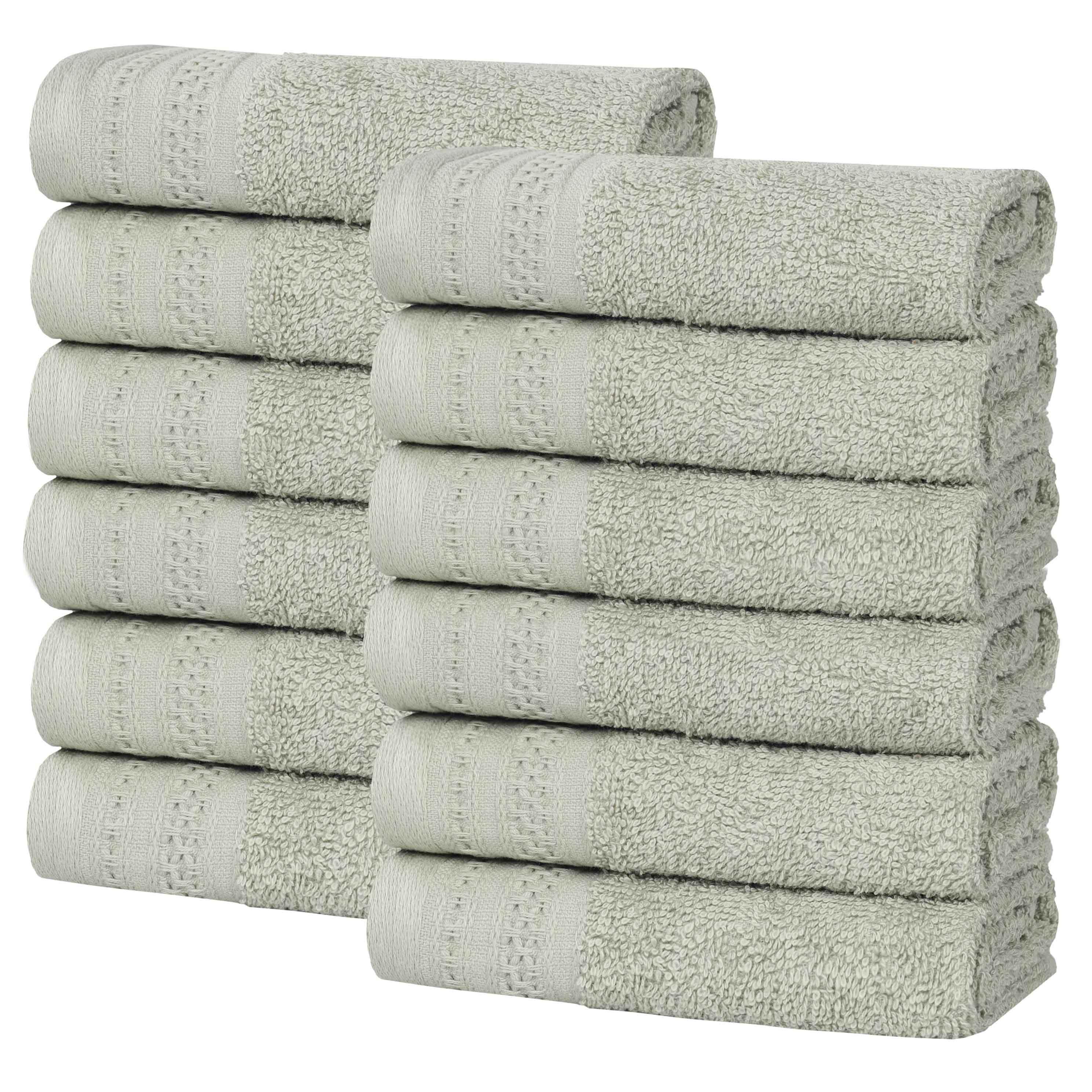 Honeycomb Textured Waffle Border Luxury Cotton Face Towels, Set of 12 - Omnigoodsstore