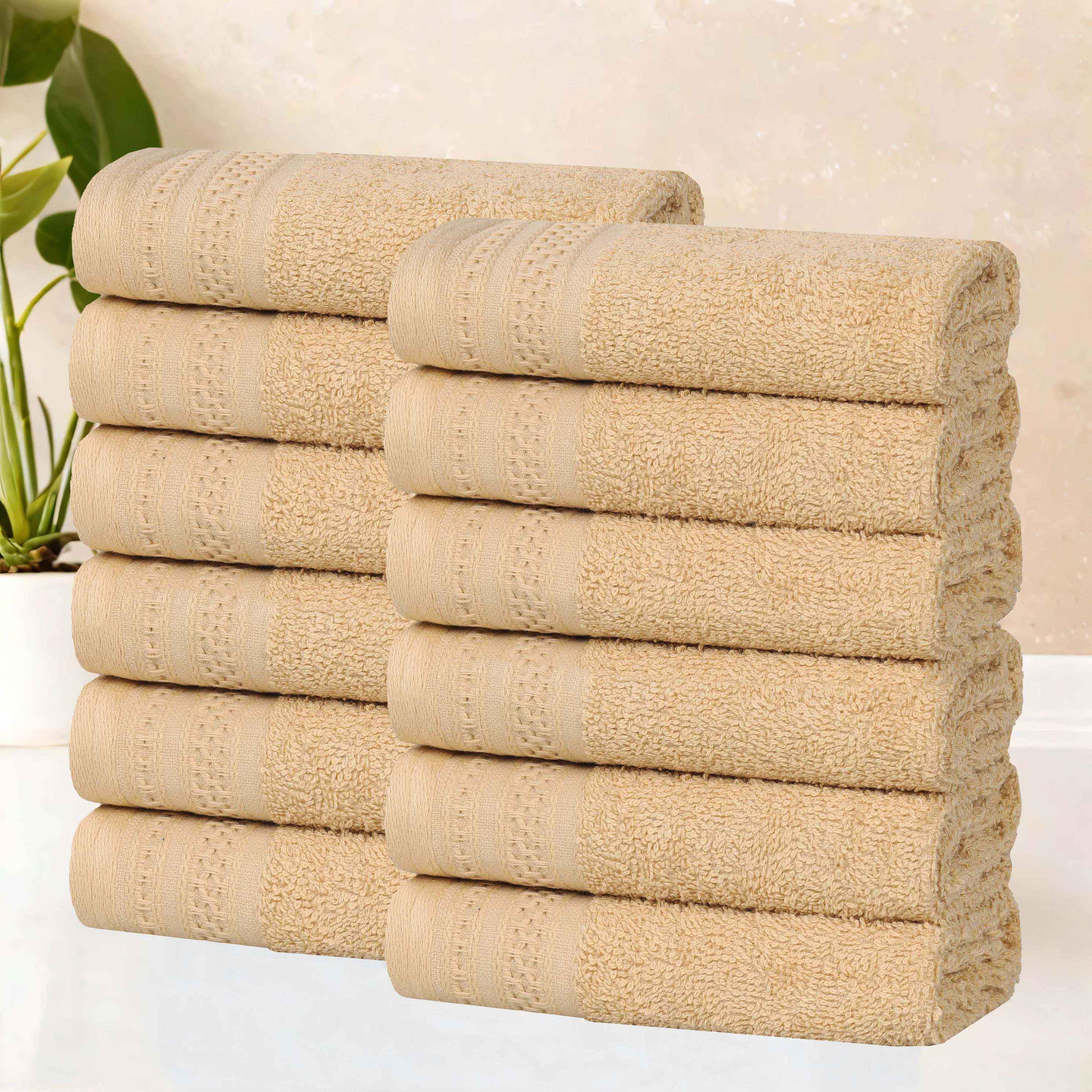 Honeycomb Textured Waffle Border Luxury Cotton Face Towels, Set of 12 - Omnigoodsstore