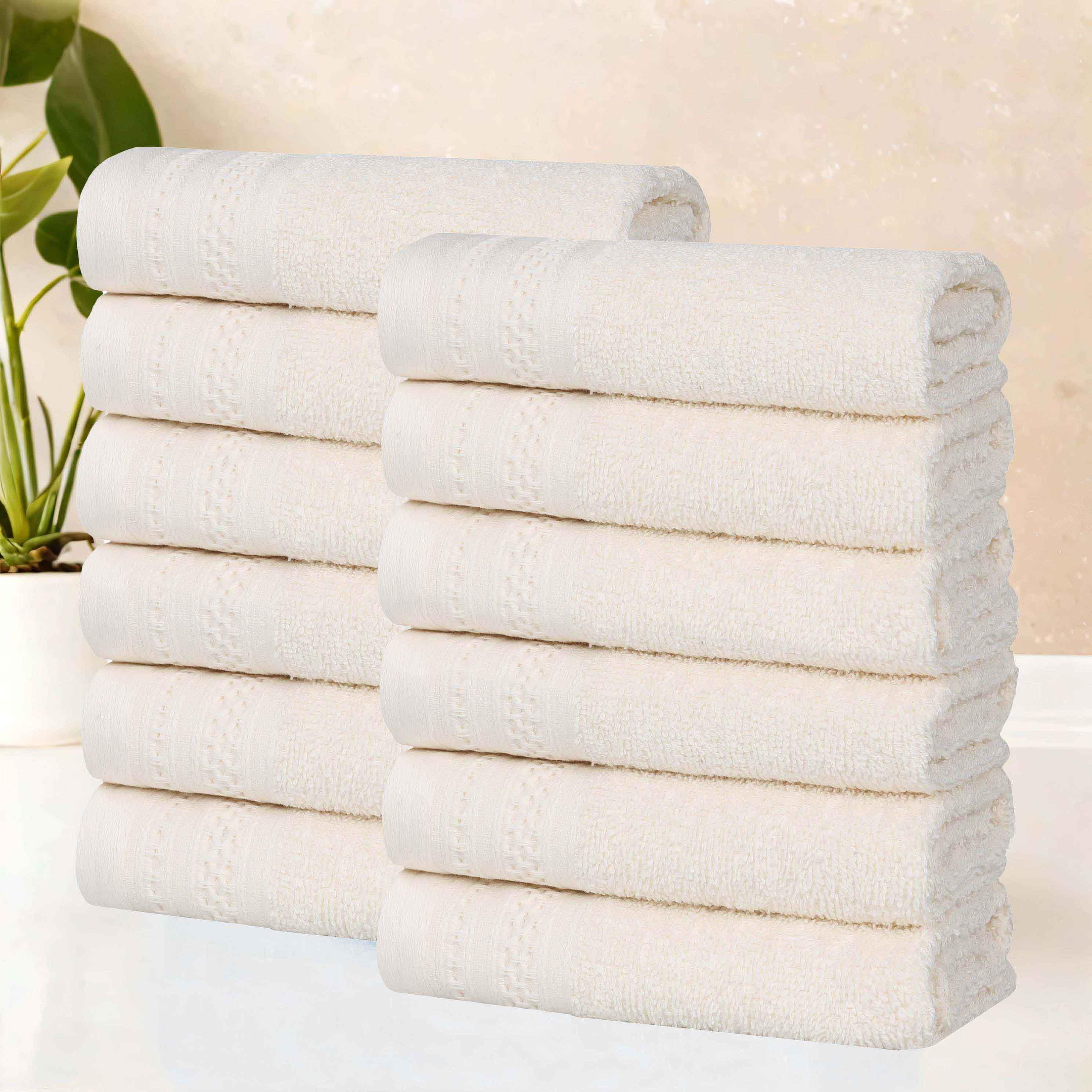Honeycomb Textured Waffle Border Luxury Cotton Face Towels, Set of 12 - Omnigoodsstore