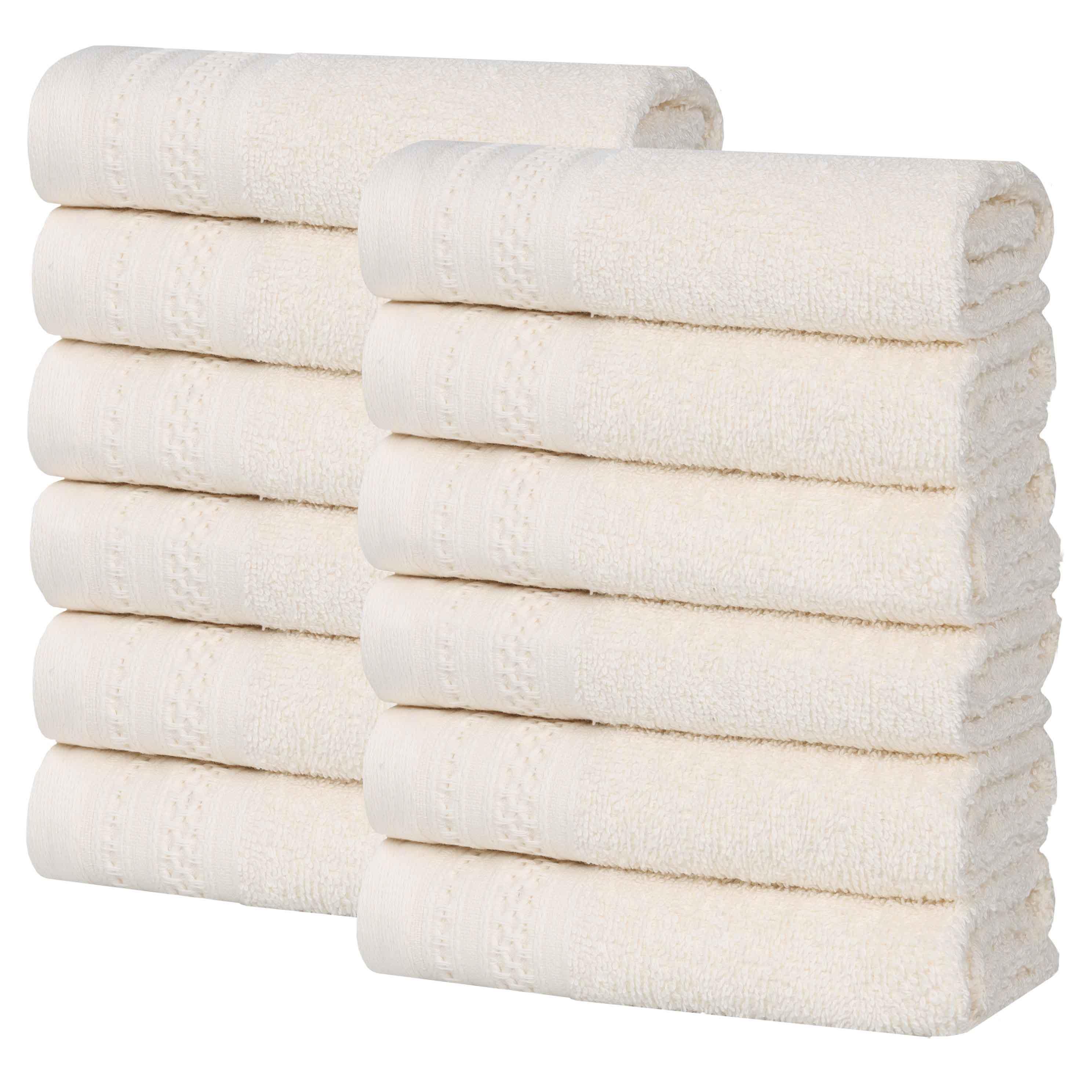 Honeycomb Textured Waffle Border Luxury Cotton Face Towels, Set of 12 - Omnigoodsstore