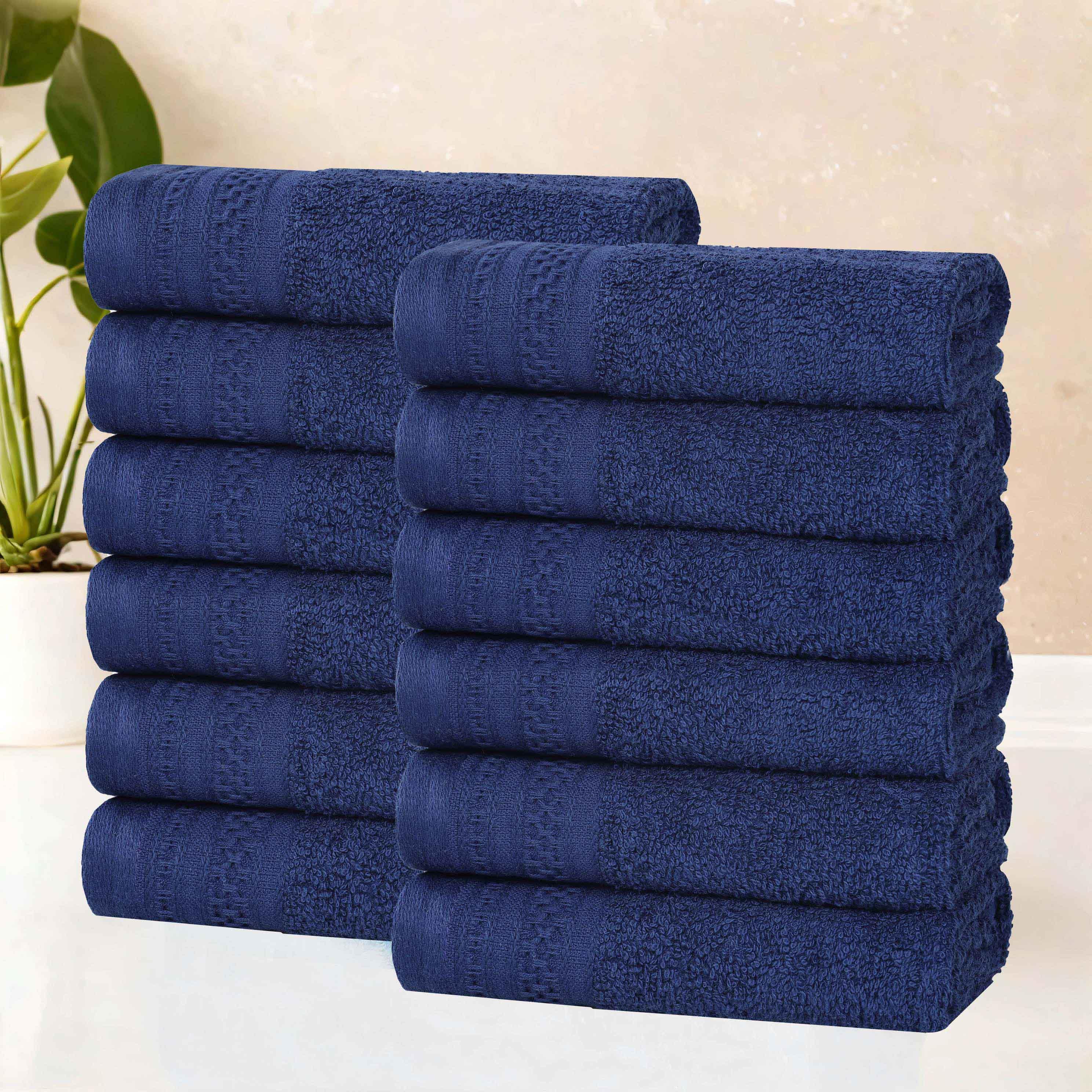 Honeycomb Textured Waffle Border Luxury Cotton Face Towels, Set of 12 - Omnigoodsstore
