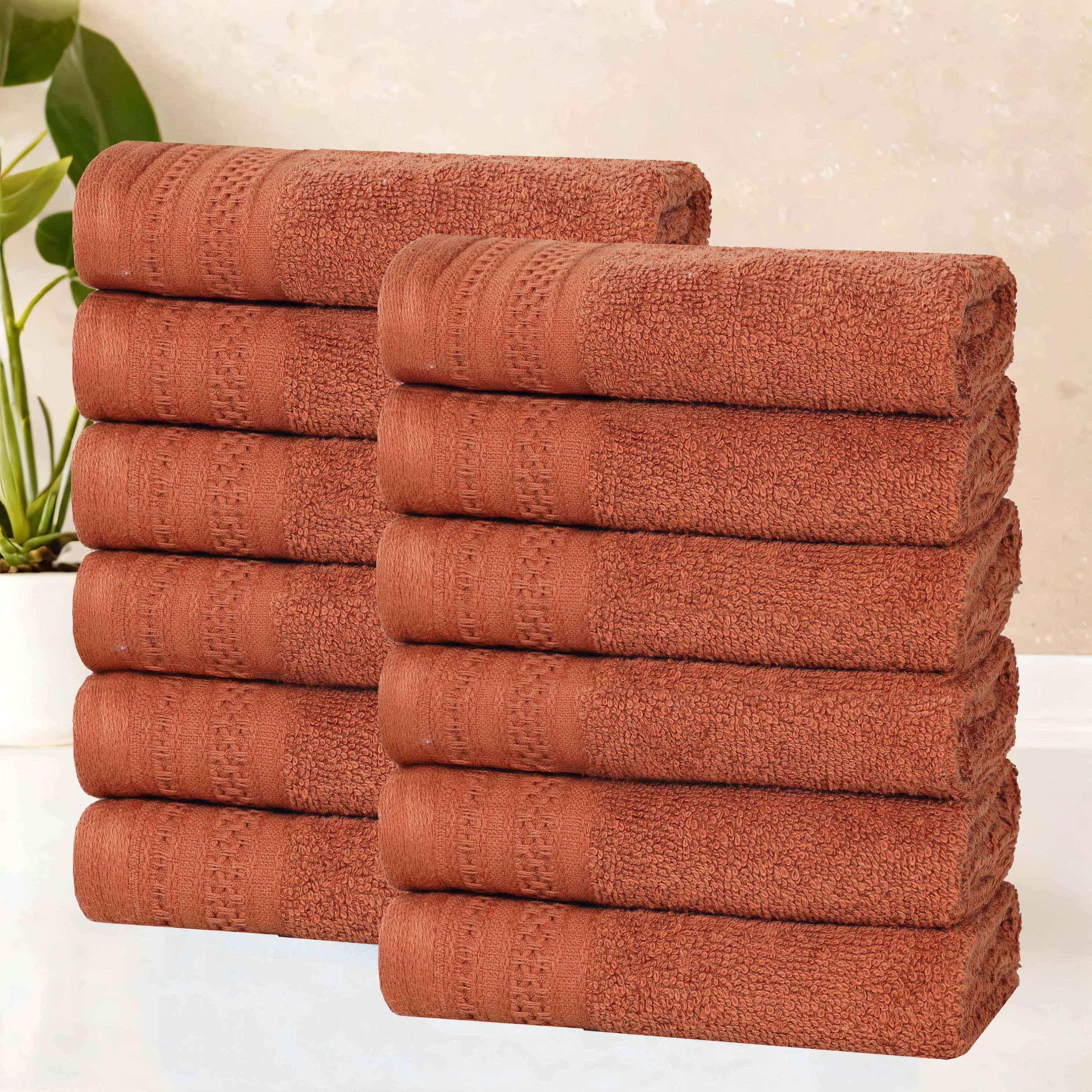 Honeycomb Textured Waffle Border Luxury Cotton Face Towels, Set of 12 - Omnigoodsstore