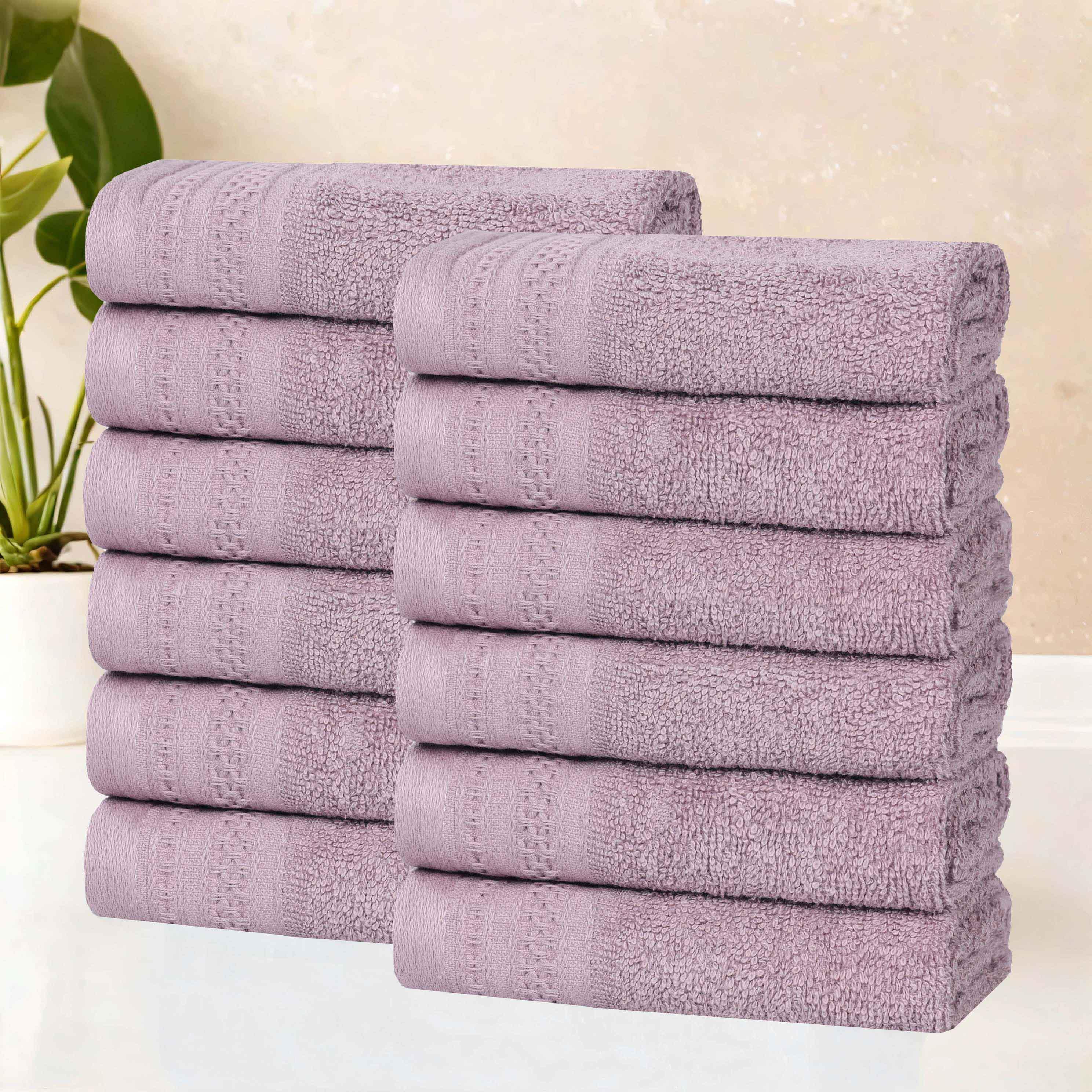 Honeycomb Textured Waffle Border Luxury Cotton Face Towels, Set of 12 - Omnigoodsstore