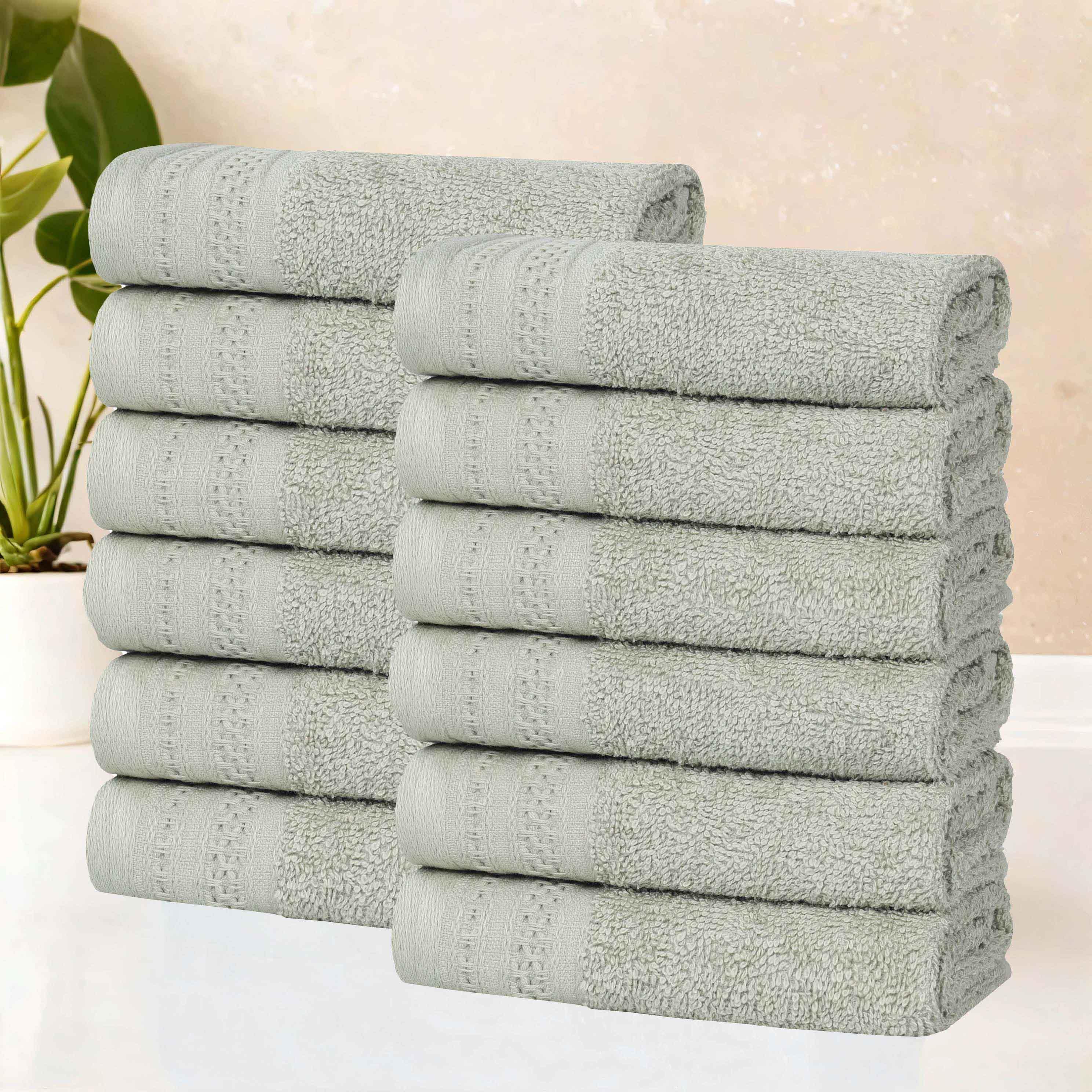 Honeycomb Textured Waffle Border Luxury Cotton Face Towels, Set of 12 - Omnigoodsstore