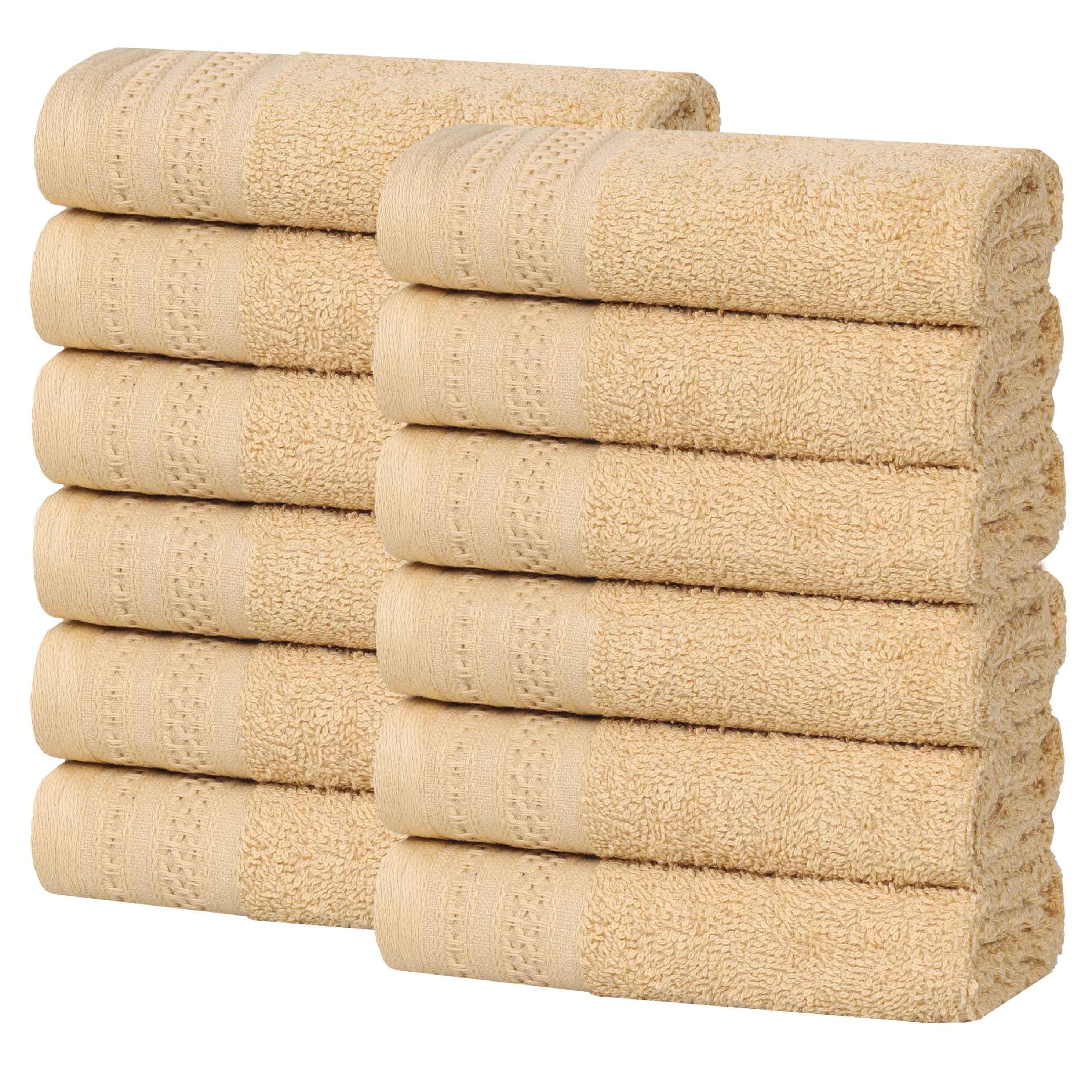 Honeycomb Textured Waffle Border Luxury Cotton Face Towels, Set of 12 - Omnigoodsstore