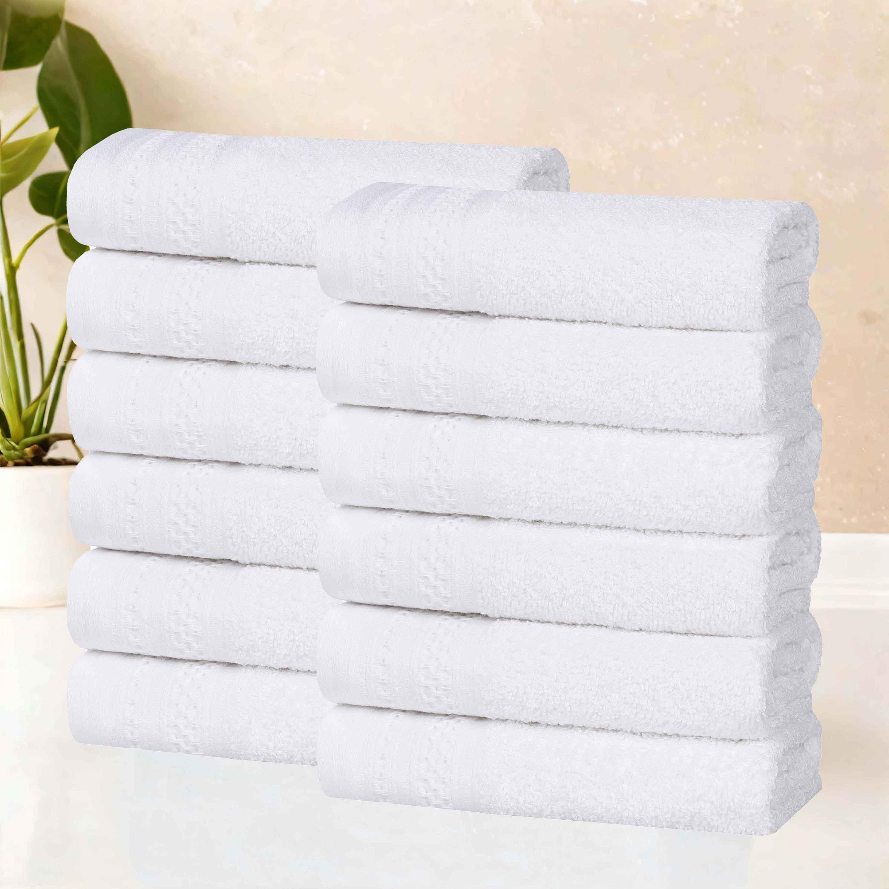 Honeycomb Textured Waffle Border Luxury Cotton Face Towels, Set of 12 - Omnigoodsstore