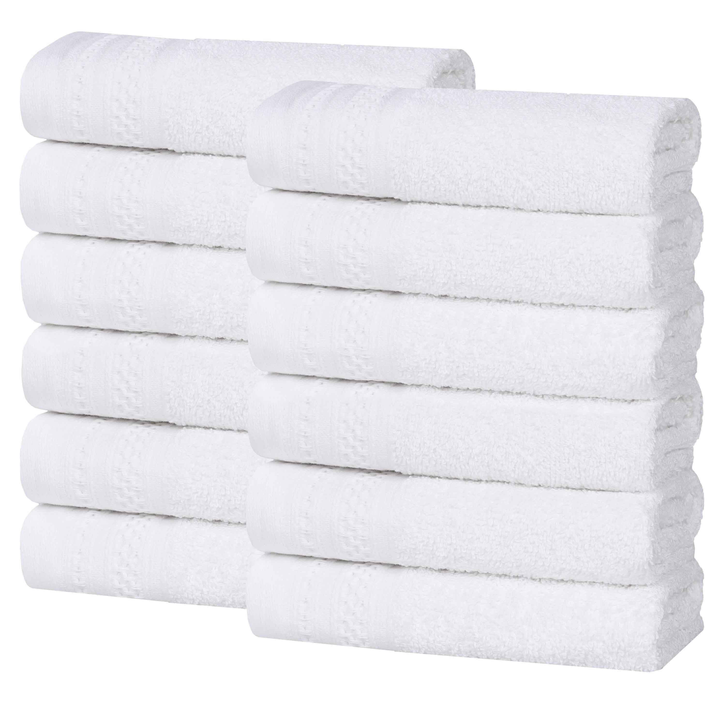 Honeycomb Textured Waffle Border Luxury Cotton Face Towels, Set of 12 - Omnigoodsstore