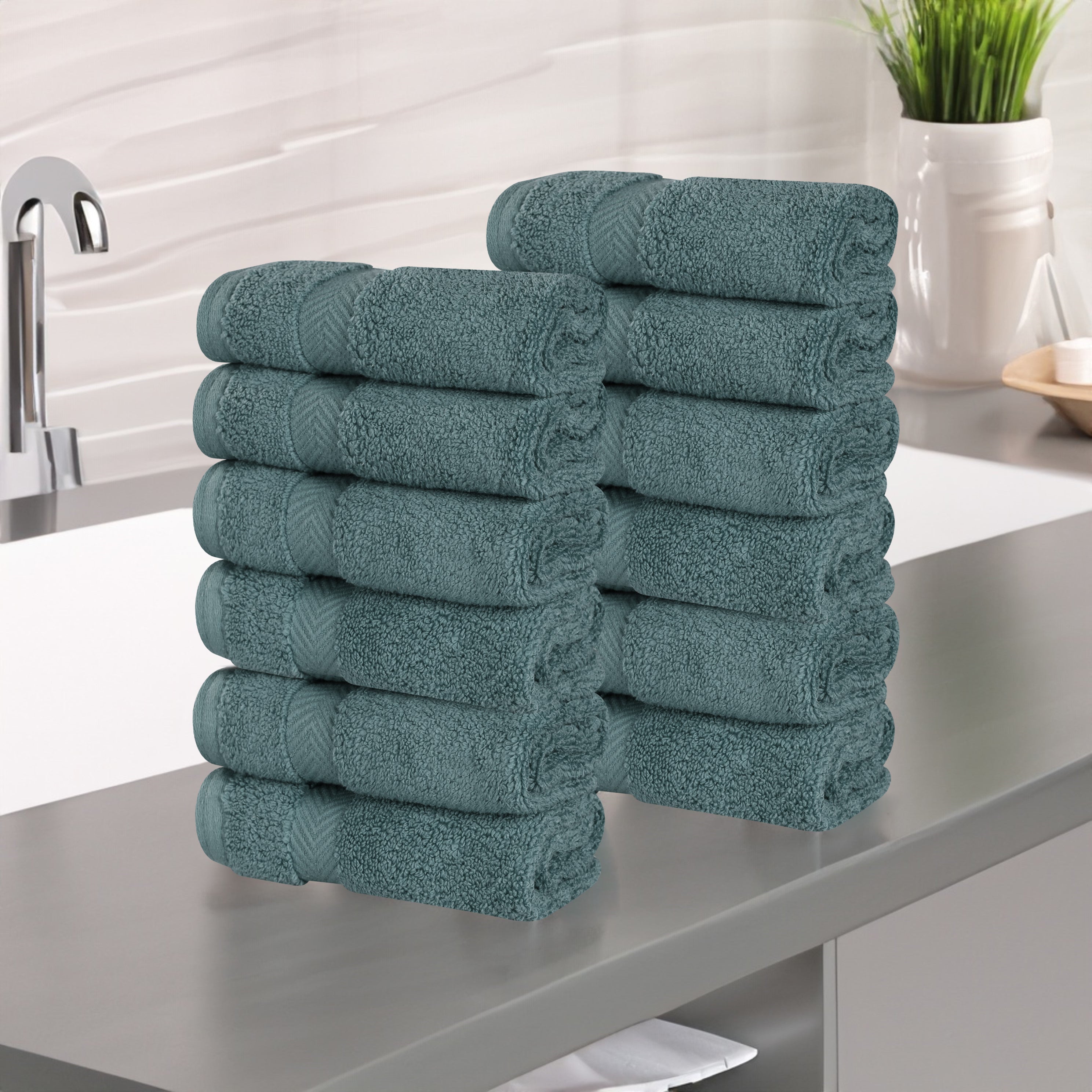 Zero Twist Cotton Ultra Soft Face Towel Washcloth Set of 12 - Omnigoodsstore