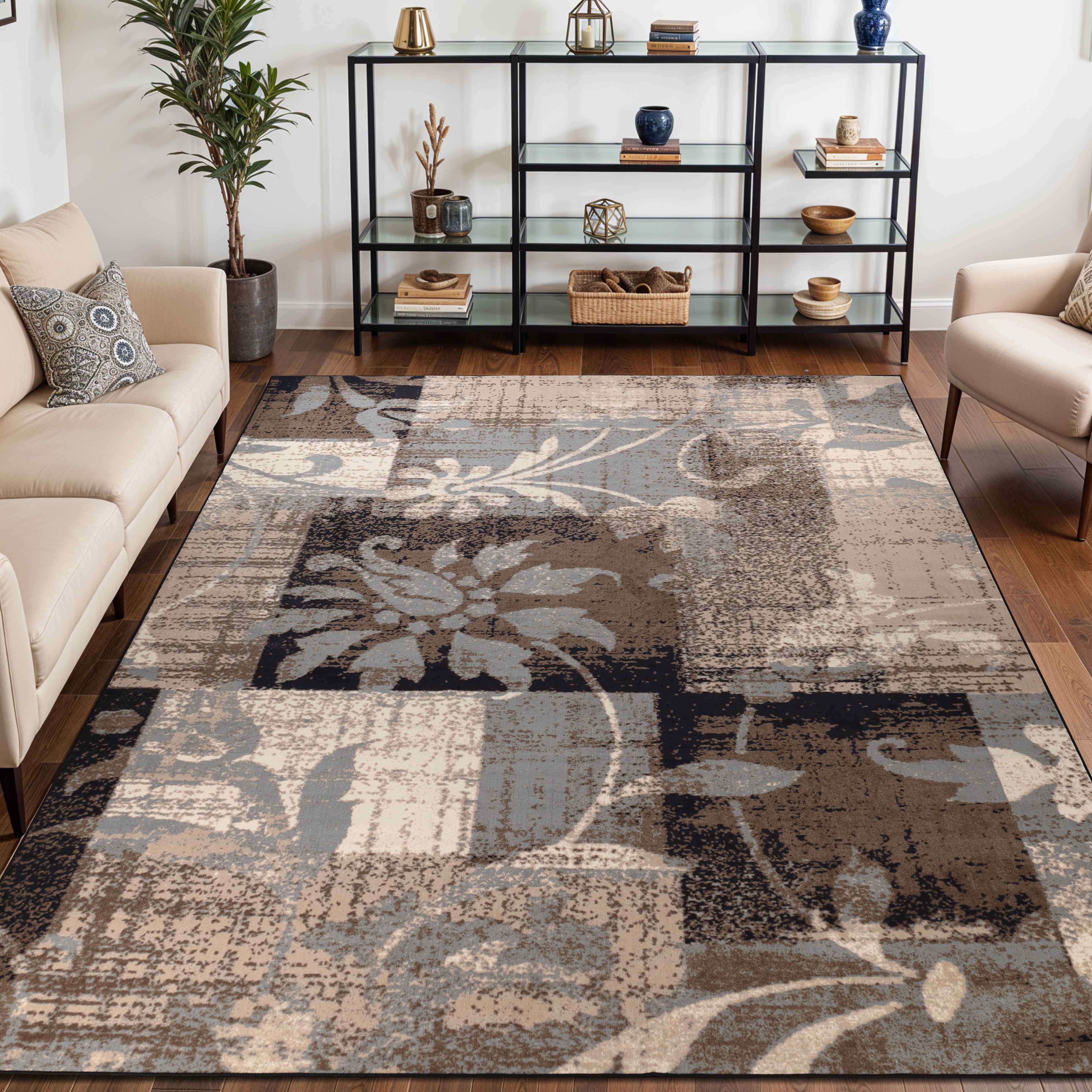 Pastiche Contemporary Floral Patchwork Indoor Area Rug or Runner Rug - Omnigoodsstore