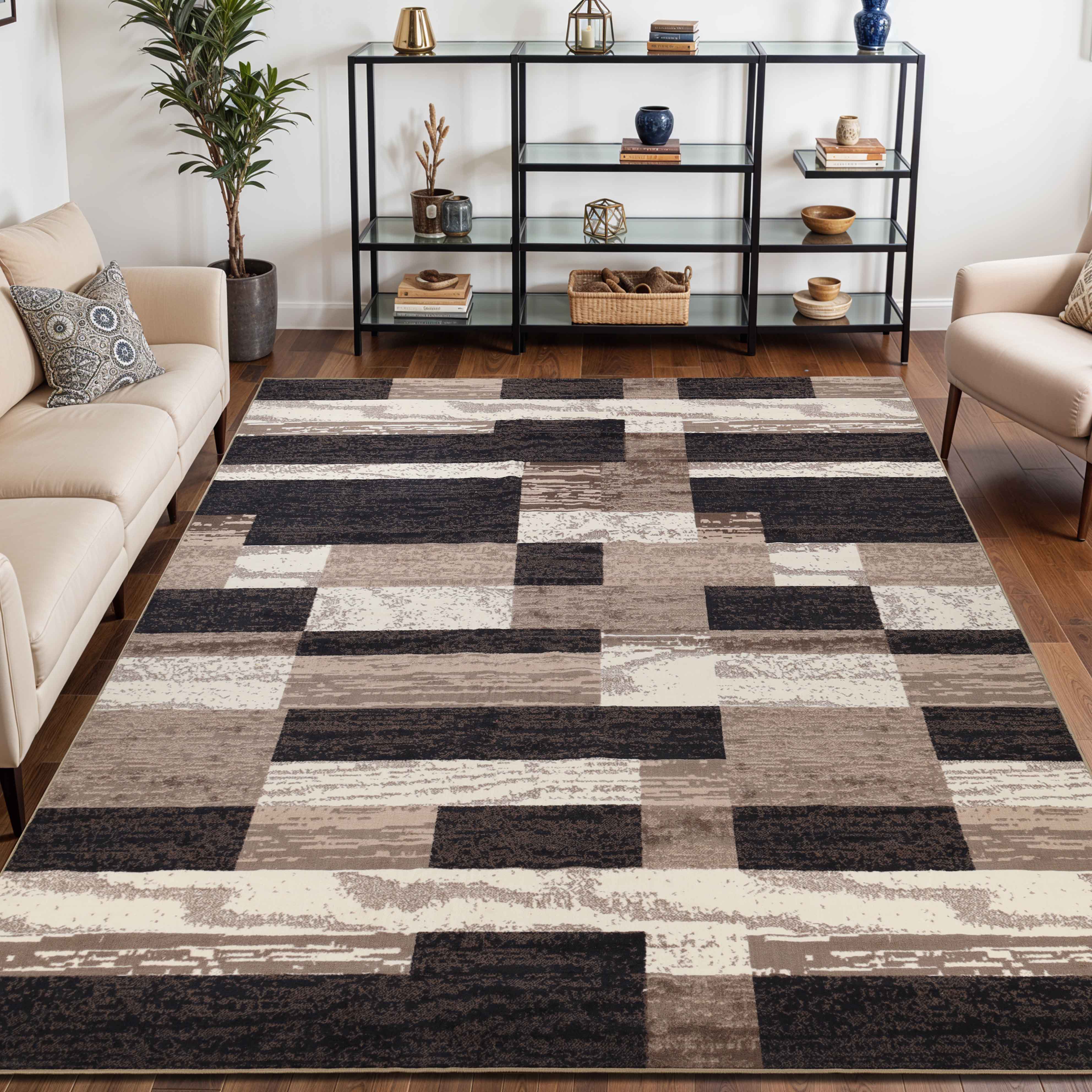 Rockwood Contemporary Geometric Patchwork Indoor Area Rug or Runner - Omnigoodsstore