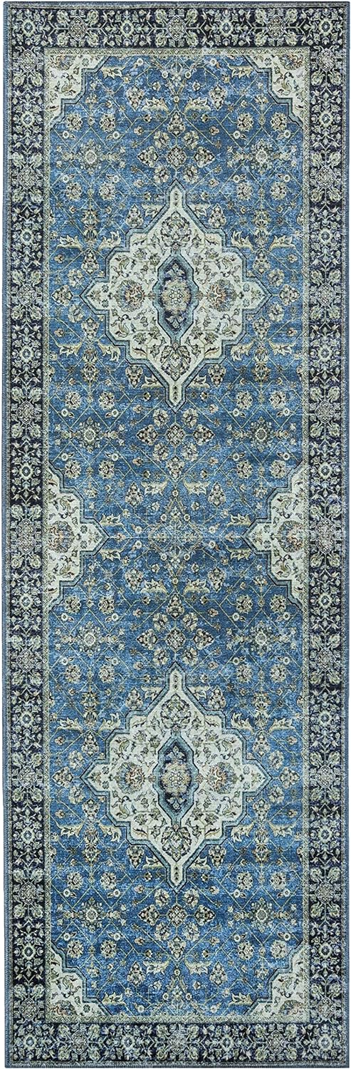Jay Damask Medallion Bordered Washable Indoor Area Rug or Runner - Omnigoodsstore