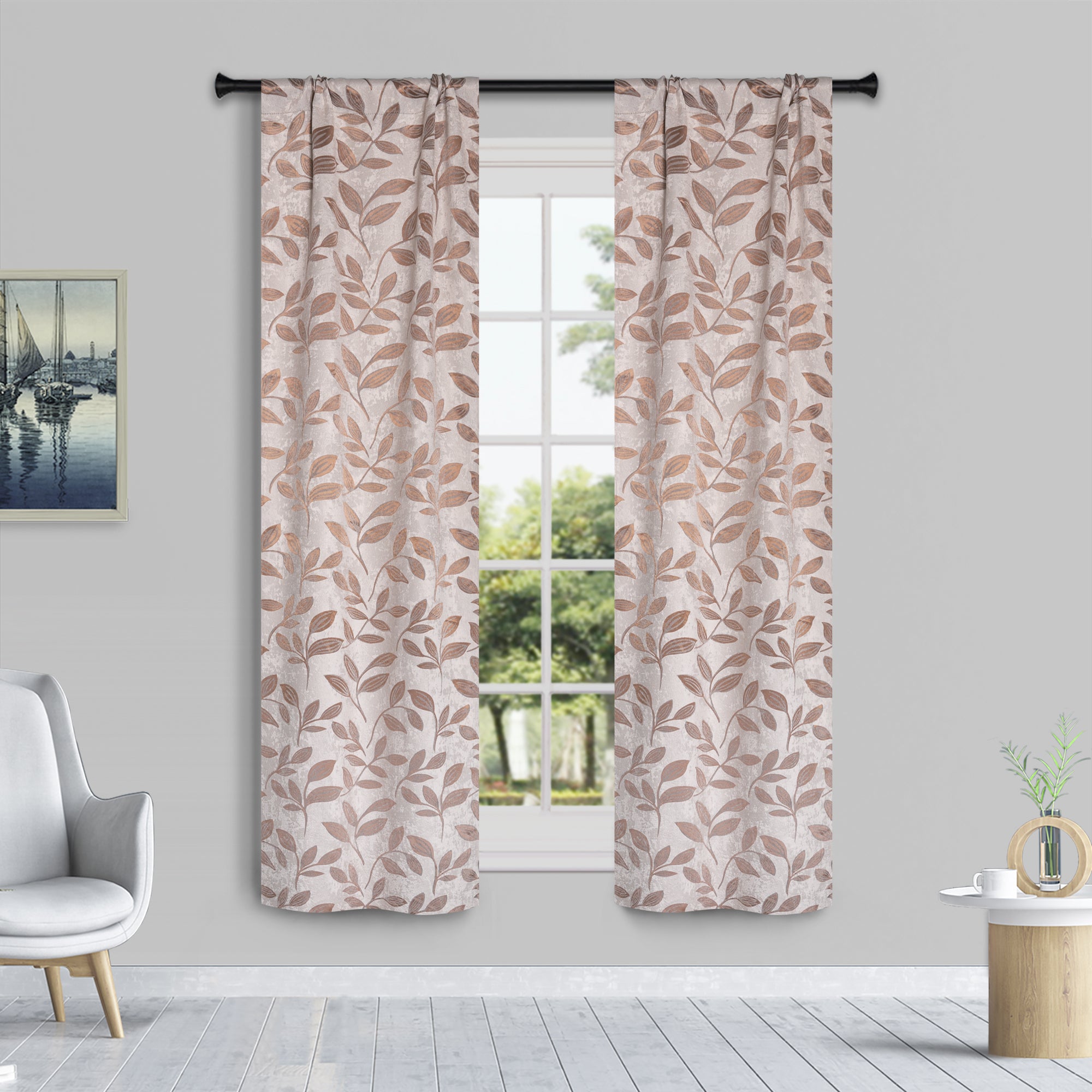 Leaves Machine Washable Room Darkening Blackout Curtains, Set of 2 - Omnigoodsstore