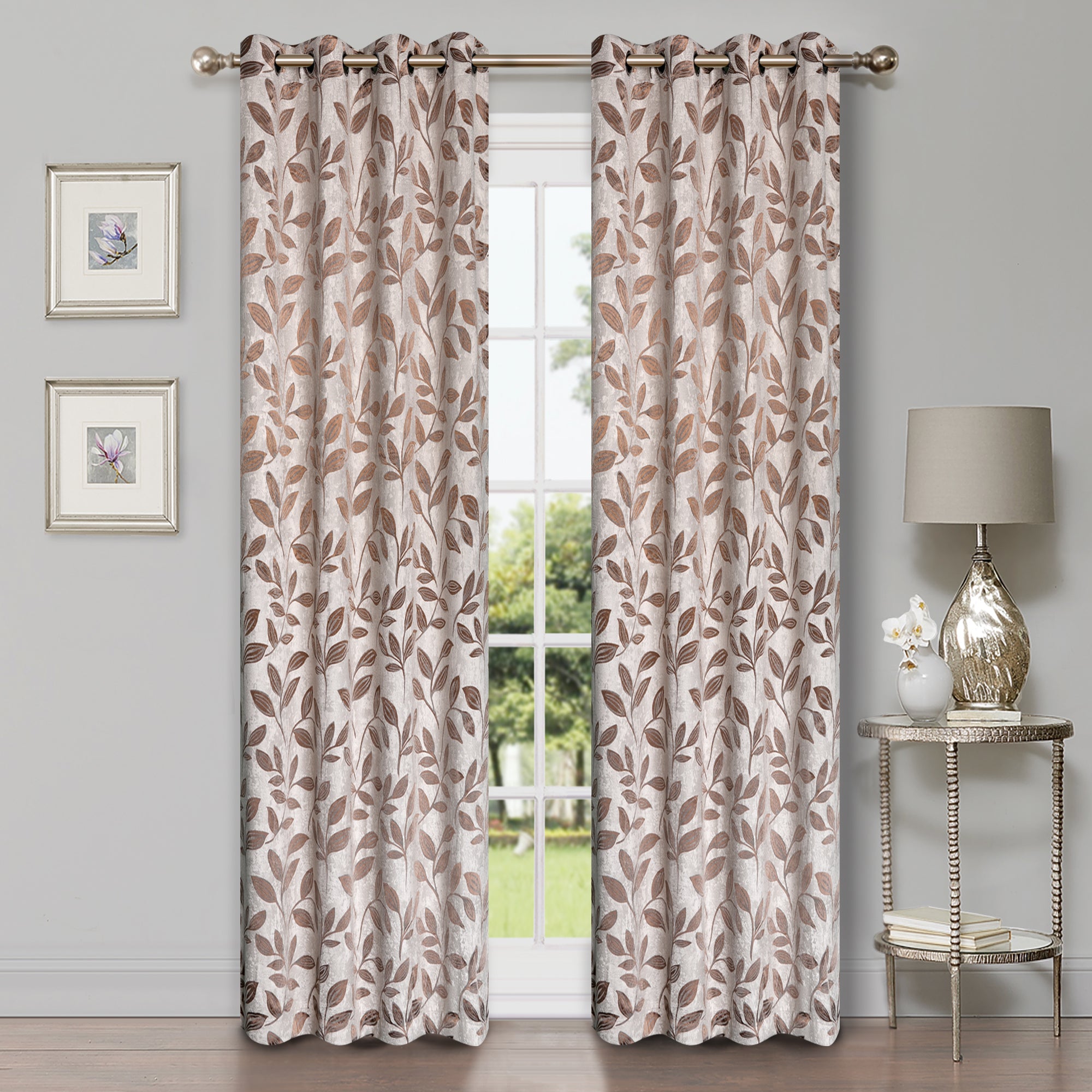 Leaves Machine Washable Room Darkening Blackout Curtains, Set of 2 - Omnigoodsstore
