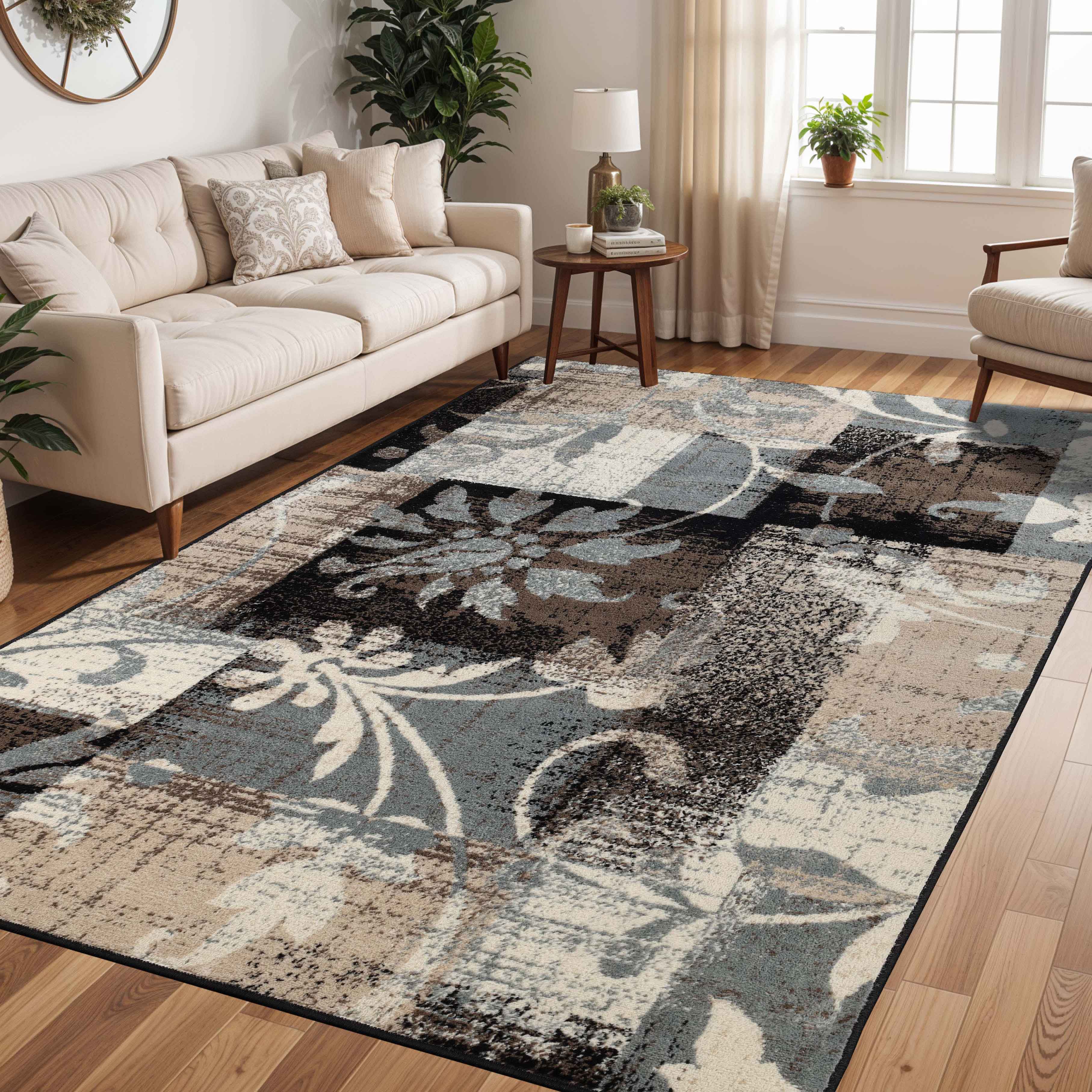 Pastiche Contemporary Floral Patchwork Indoor Area Rug or Runner Rug - Omnigoodsstore