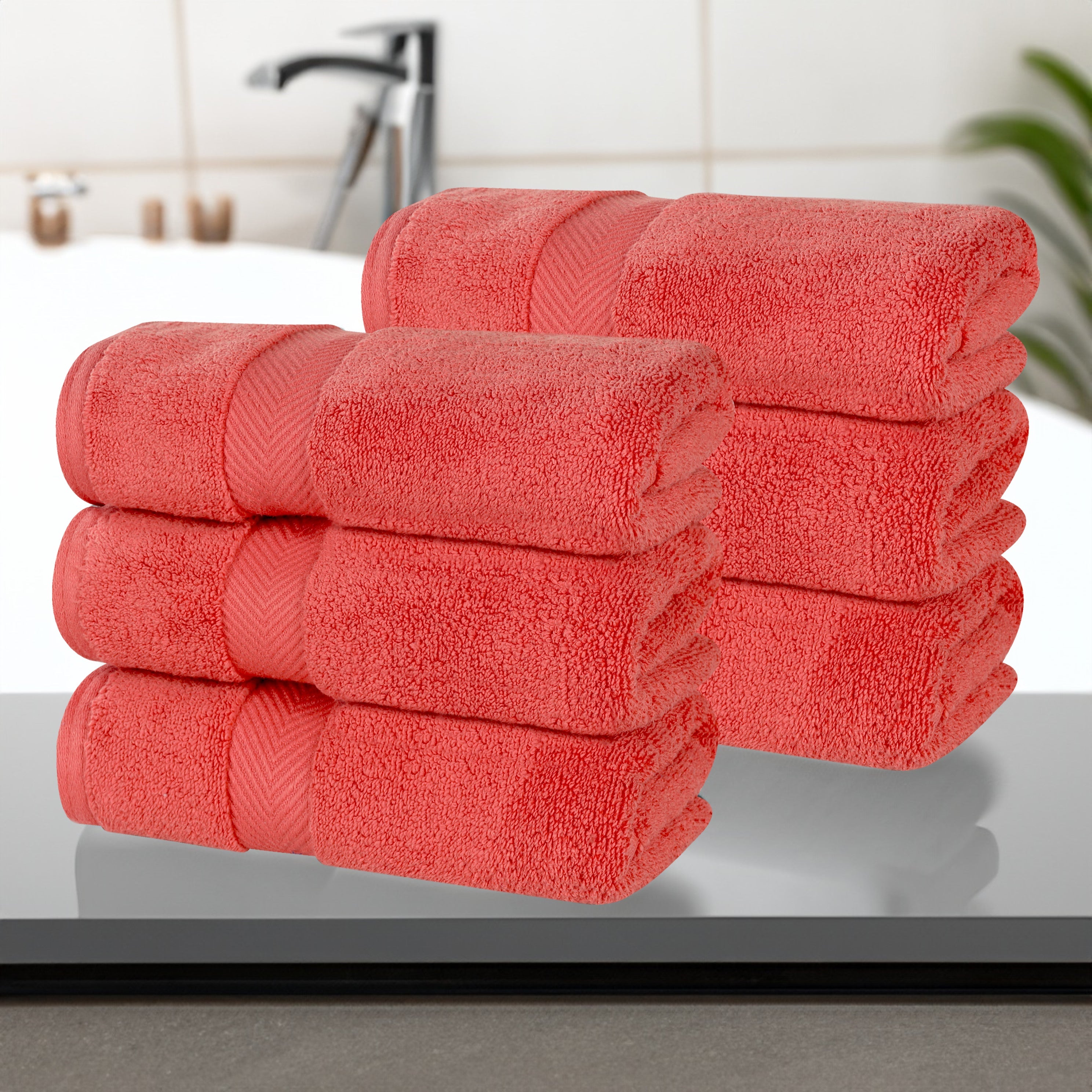 Zero Twist Cotton Solid Ultra-Soft Absorbent Hand Towel Set of 6 - Omnigoodsstore