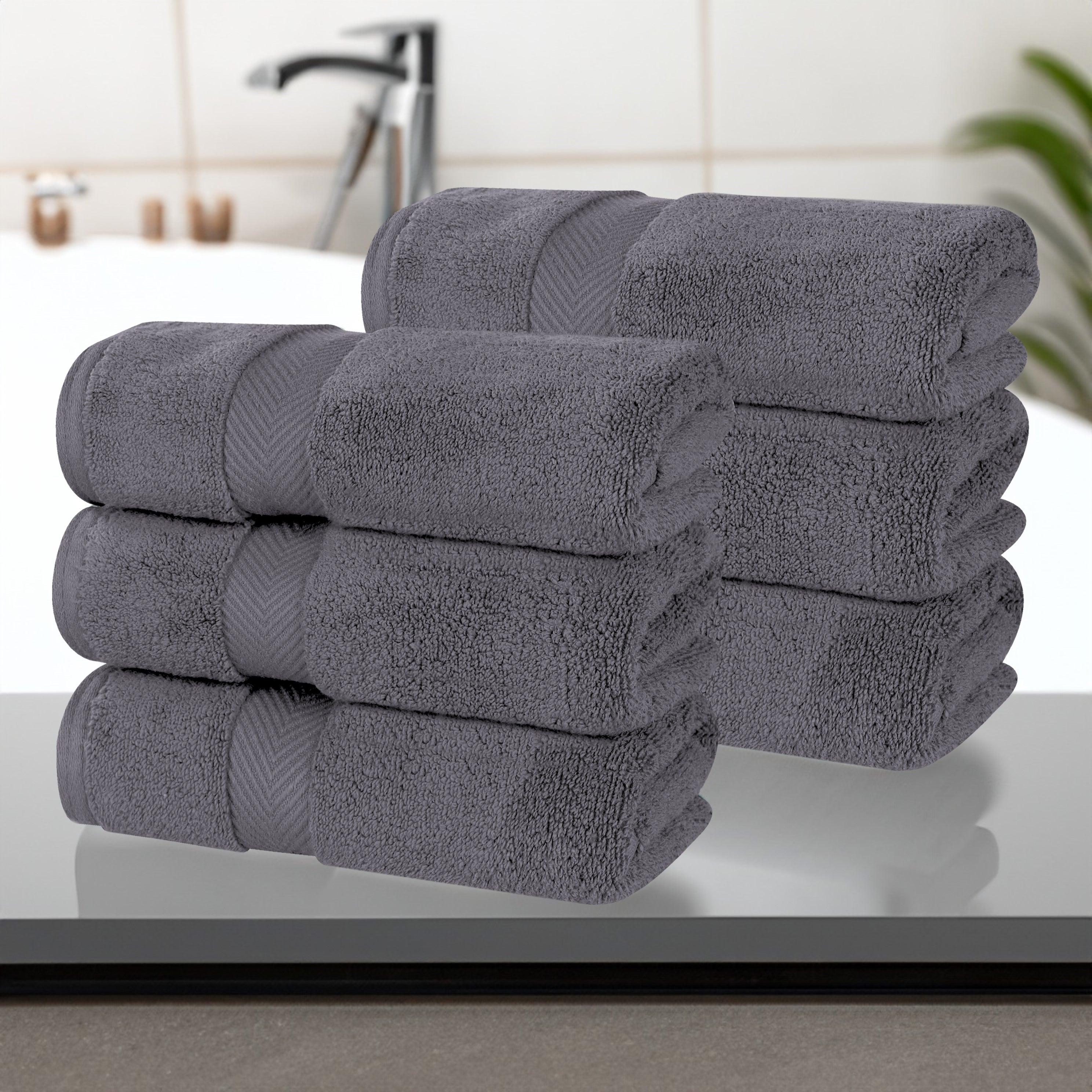 Zero Twist Cotton Solid Ultra-Soft Absorbent Hand Towel Set of 6 - Omnigoodsstore