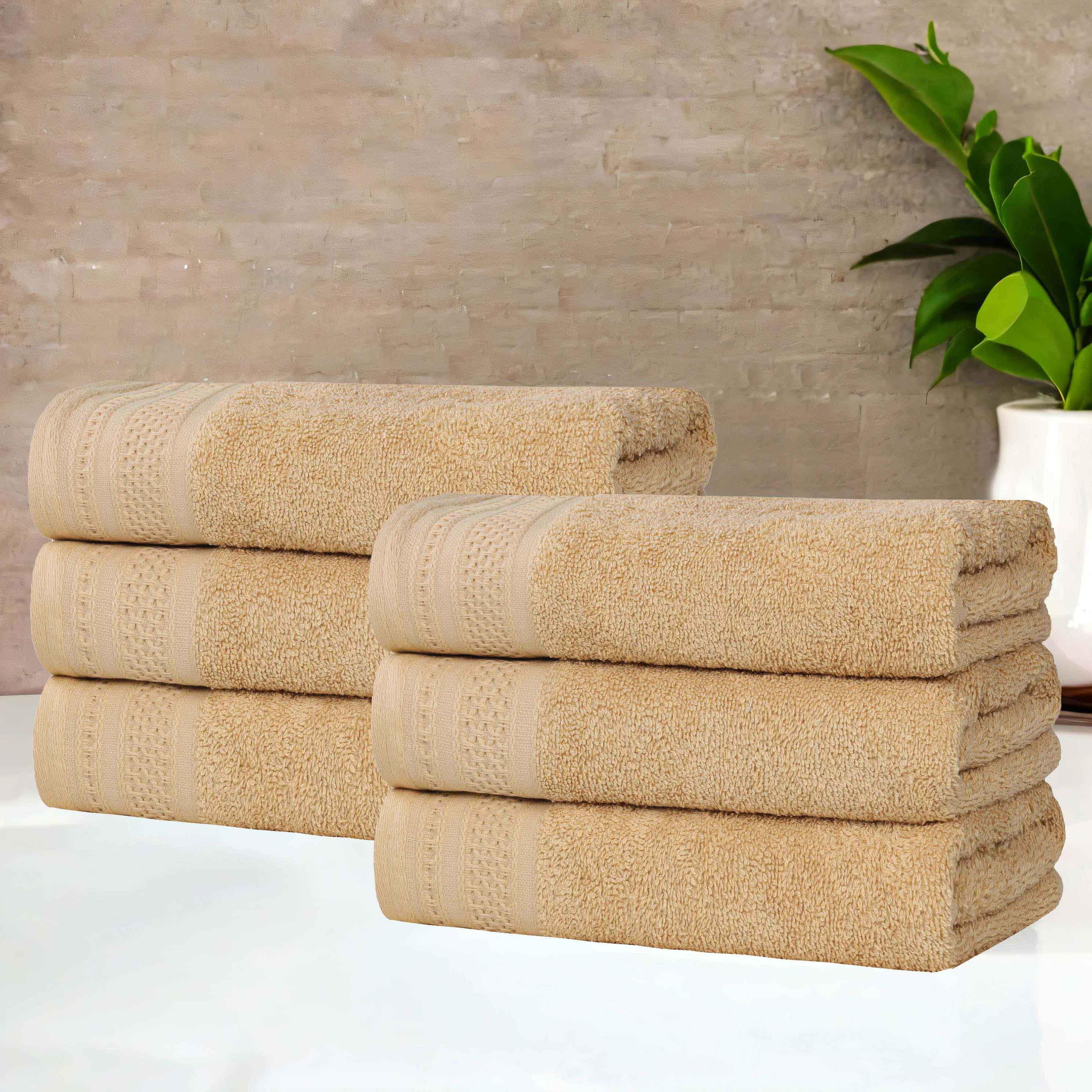 Honeycomb Textured Waffle Border Luxury Cotton Hand Towels, Set of 6 - Omnigoodsstore