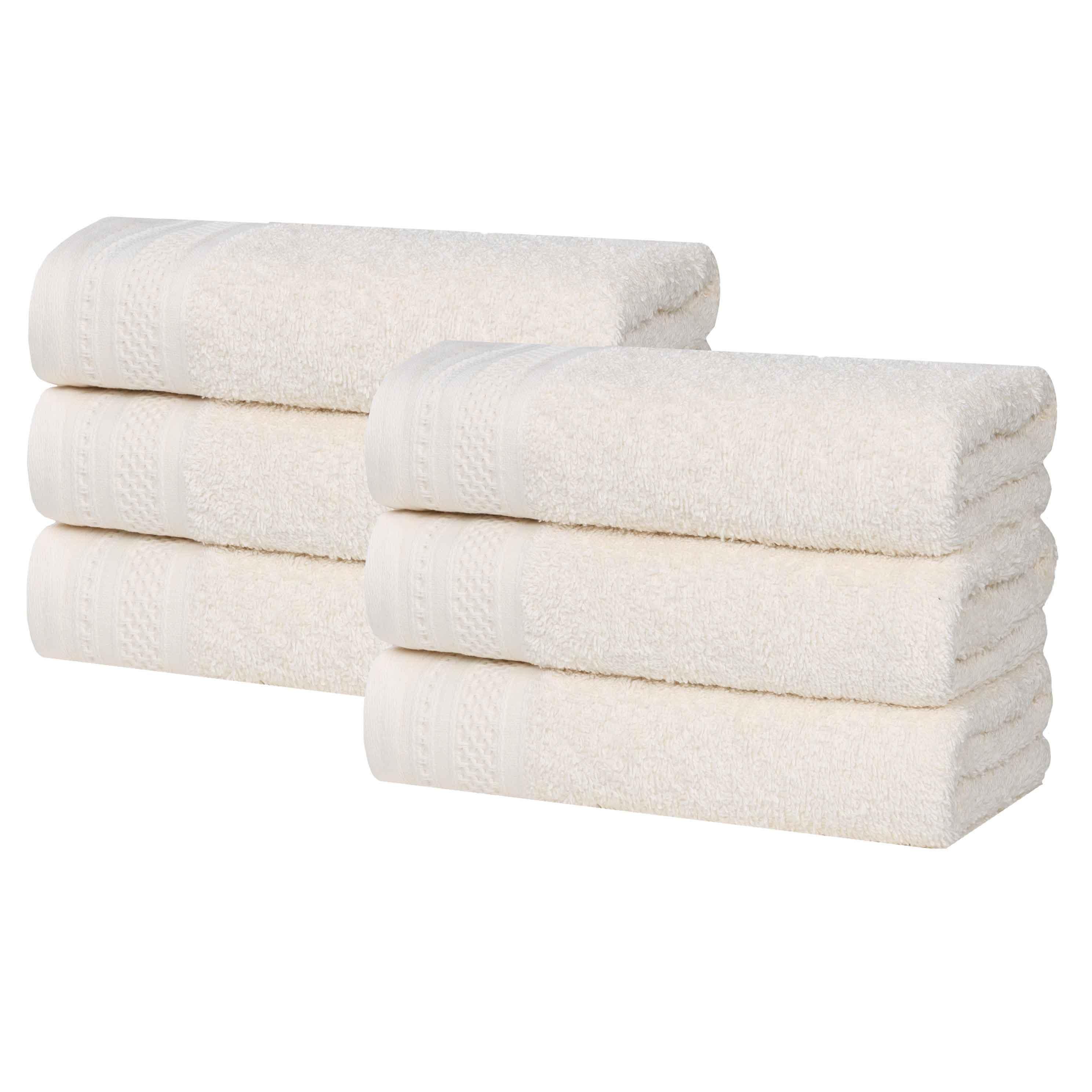 Honeycomb Textured Waffle Border Luxury Cotton Hand Towels, Set of 6 - Omnigoodsstore