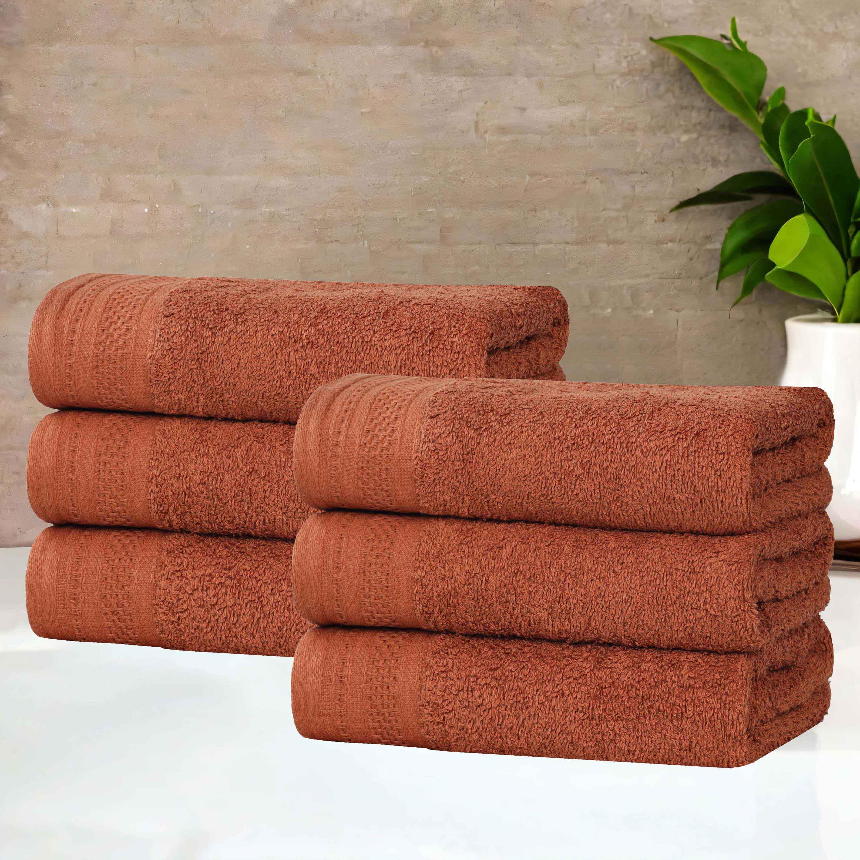 Honeycomb Textured Waffle Border Luxury Cotton Hand Towels, Set of 6 - Omnigoodsstore