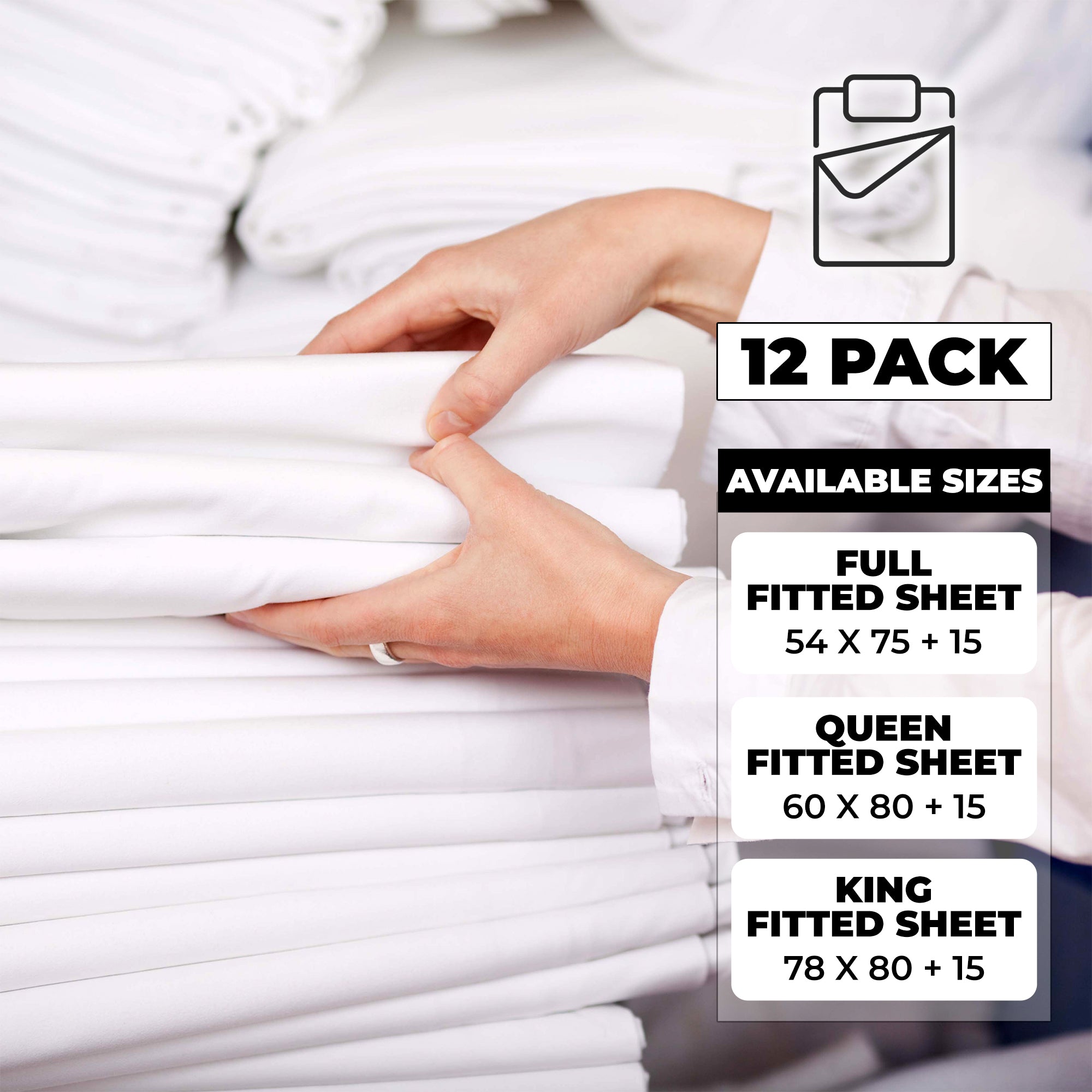 Cotton Rich White Percale Hotel Quality Fitted Bed Sheets, Set of 3, 6, 12 - Omnigoodsstore