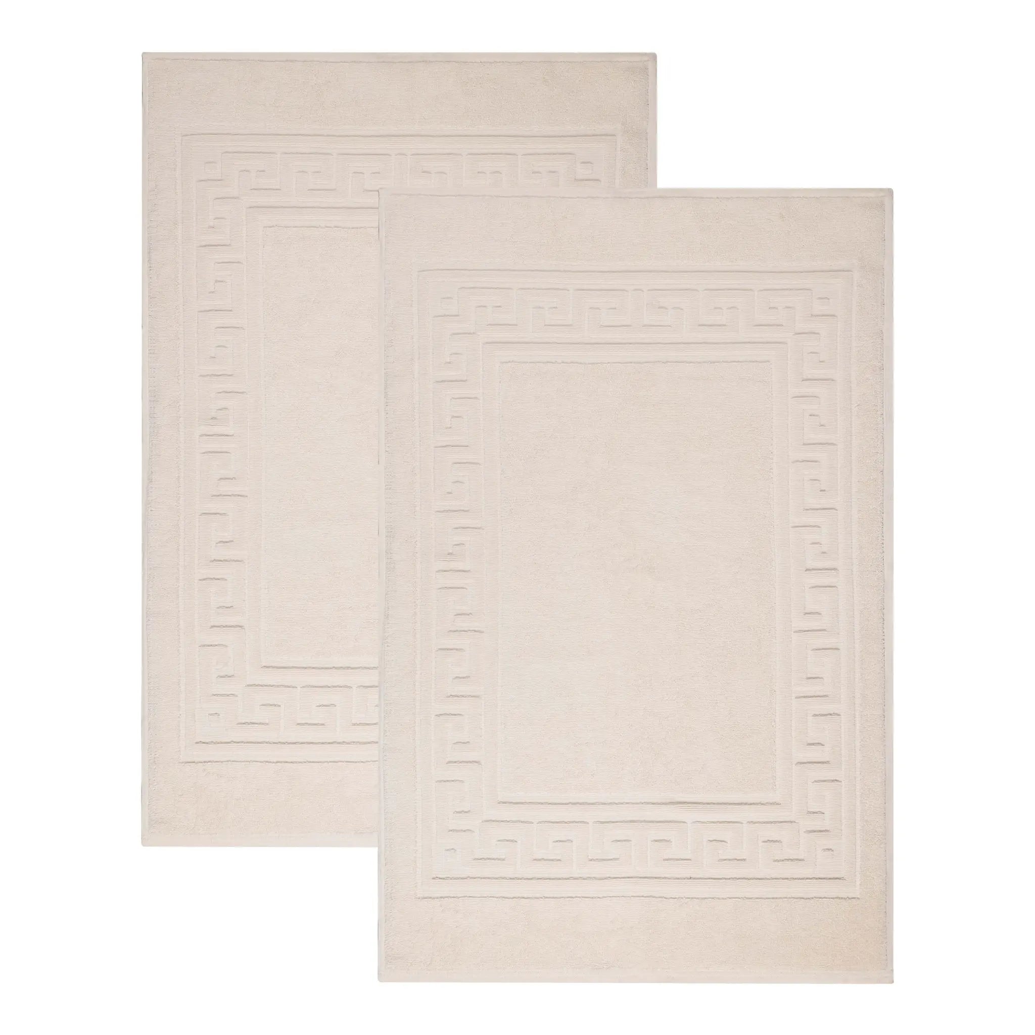Cotton 2 Piece Greek Key Border Super Absorbent Bath Mat Set