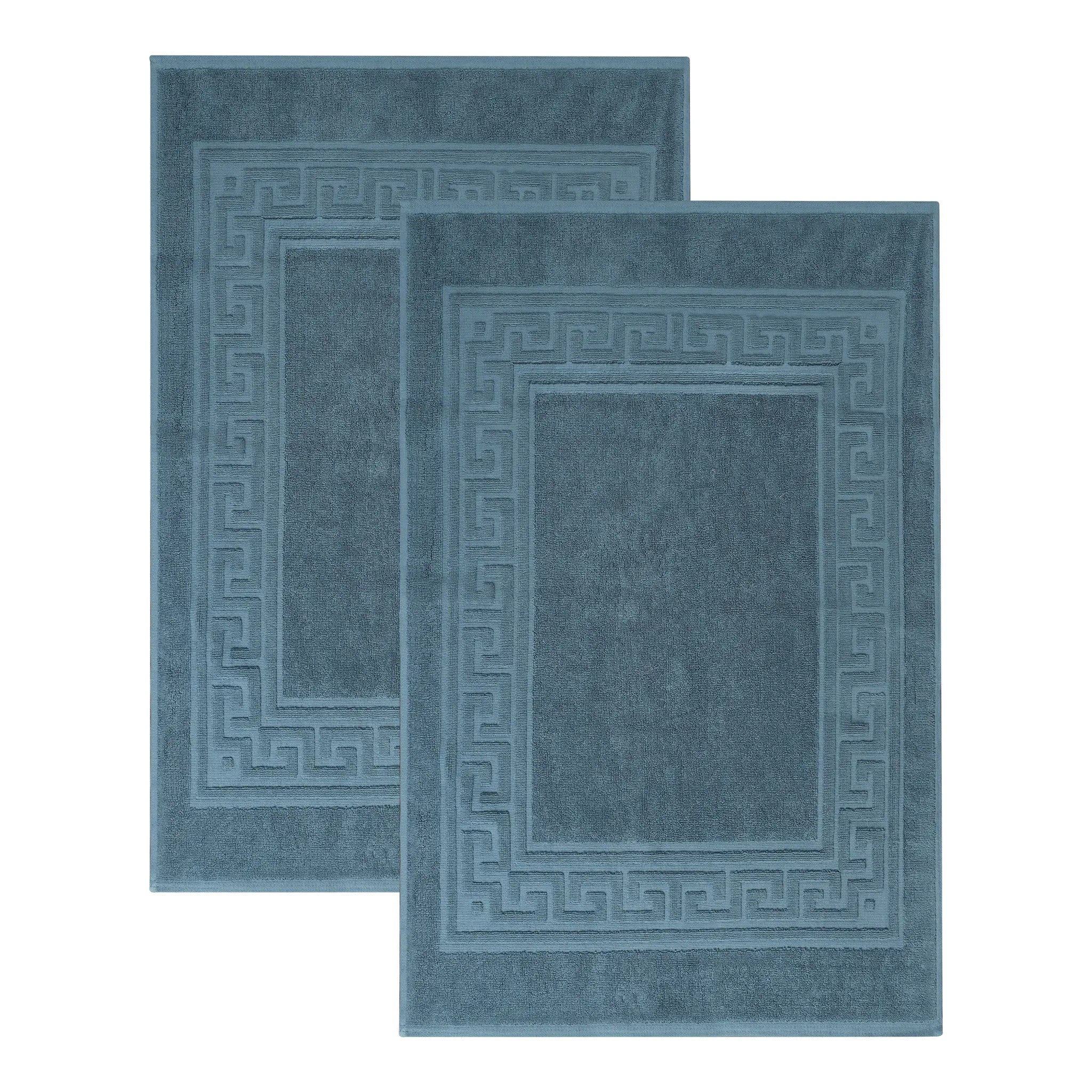 Cotton 2 Piece Greek Key Border Super Absorbent Bath Mat Set