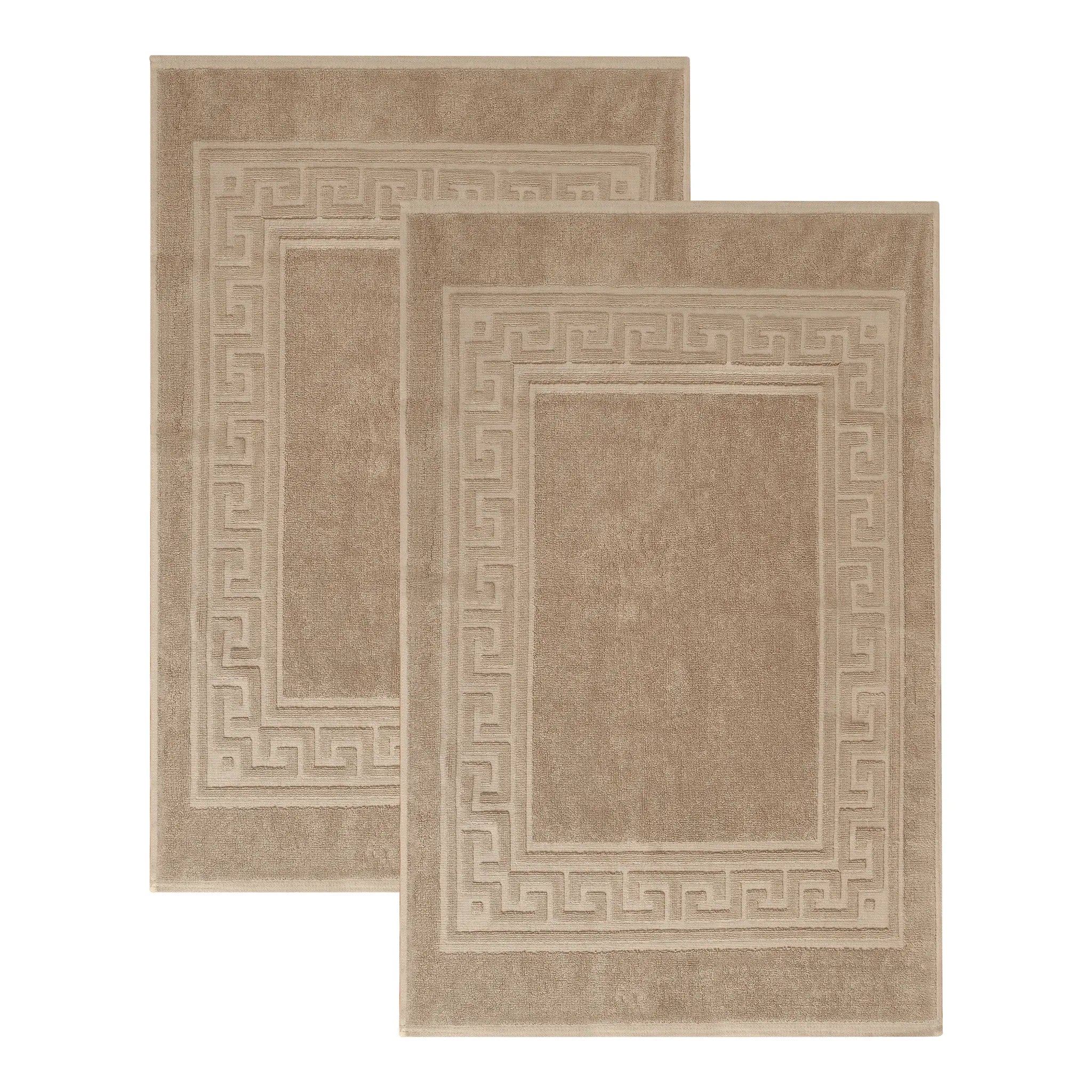 Cotton 2 Piece Greek Key Border Super Absorbent Bath Mat Set