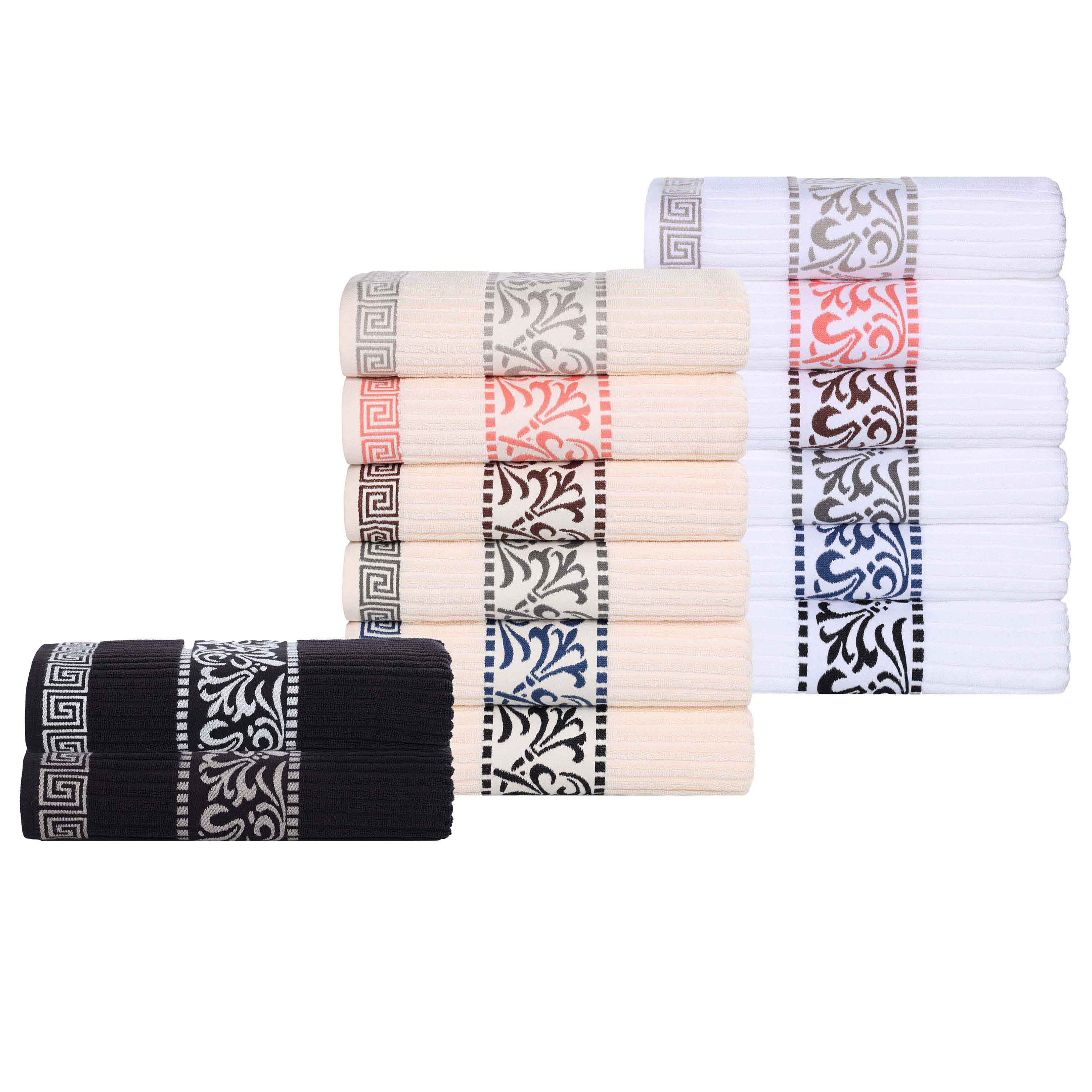 Athens Cotton Greek Scroll and Floral 3-Piece Assorted Towel Set - Omnigoodsstore