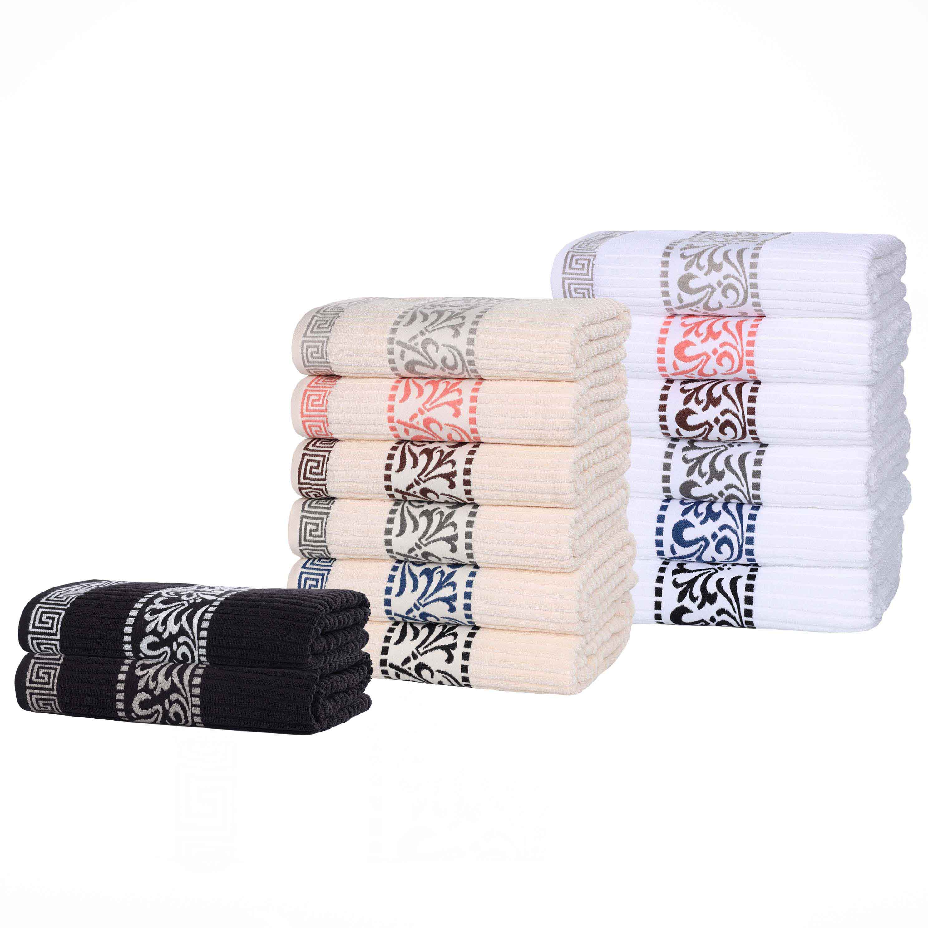 Athens Cotton Greek Scroll and Floral 3-Piece Assorted Towel Set - Omnigoodsstore