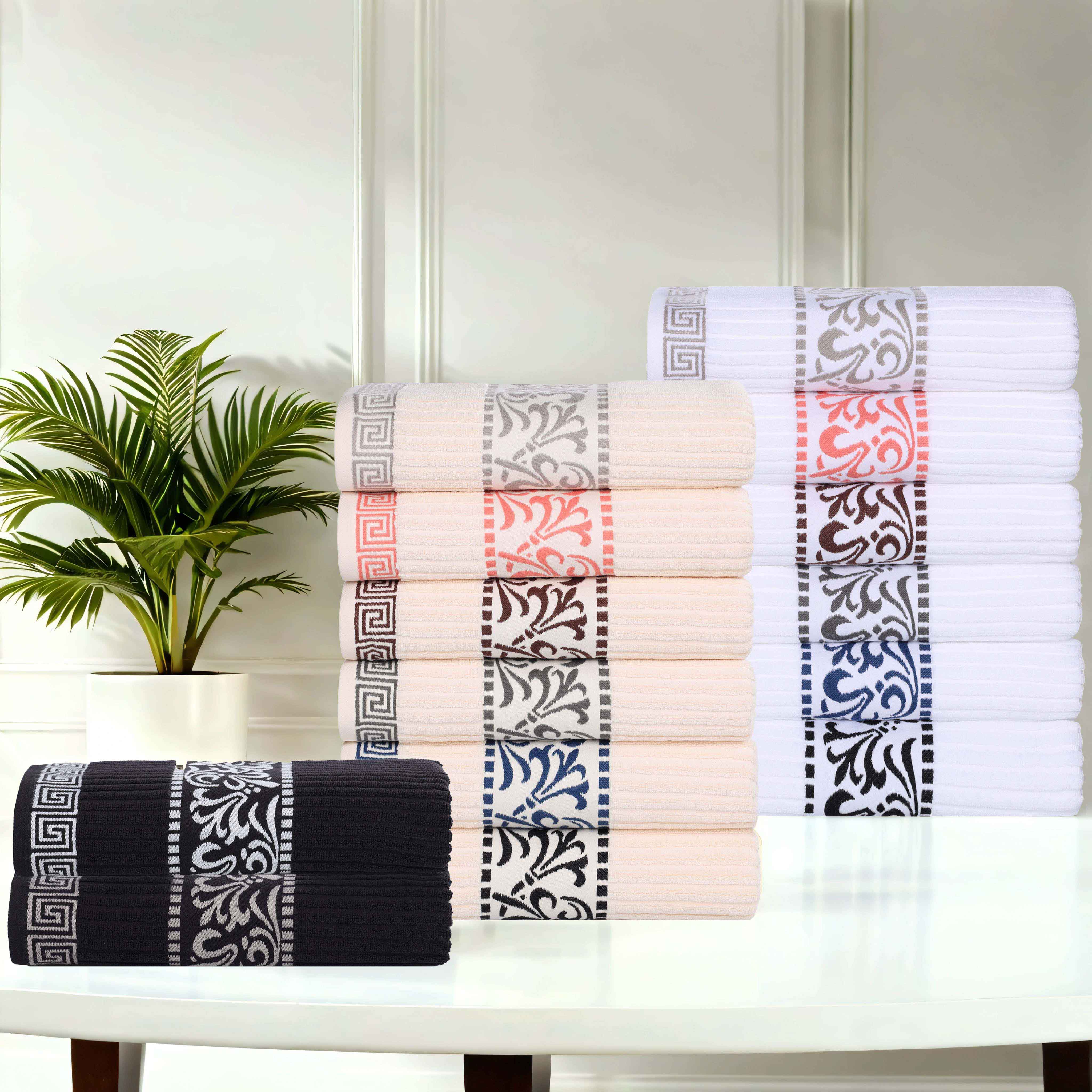 Athens Cotton Greek Scroll and Floral 3-Piece Assorted Towel Set - Omnigoodsstore
