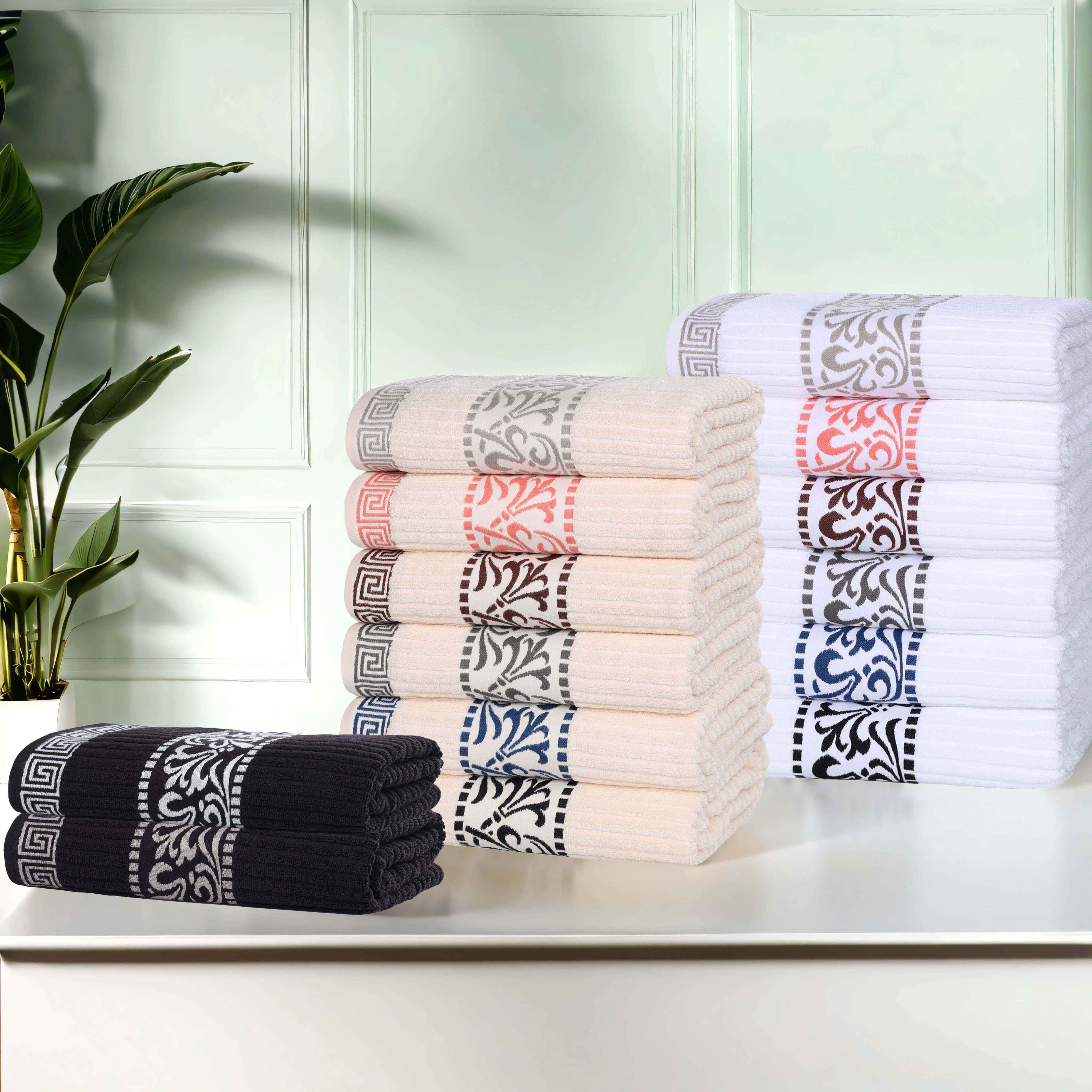 Athens Cotton Greek Scroll and Floral 3-Piece Assorted Towel Set - Omnigoodsstore