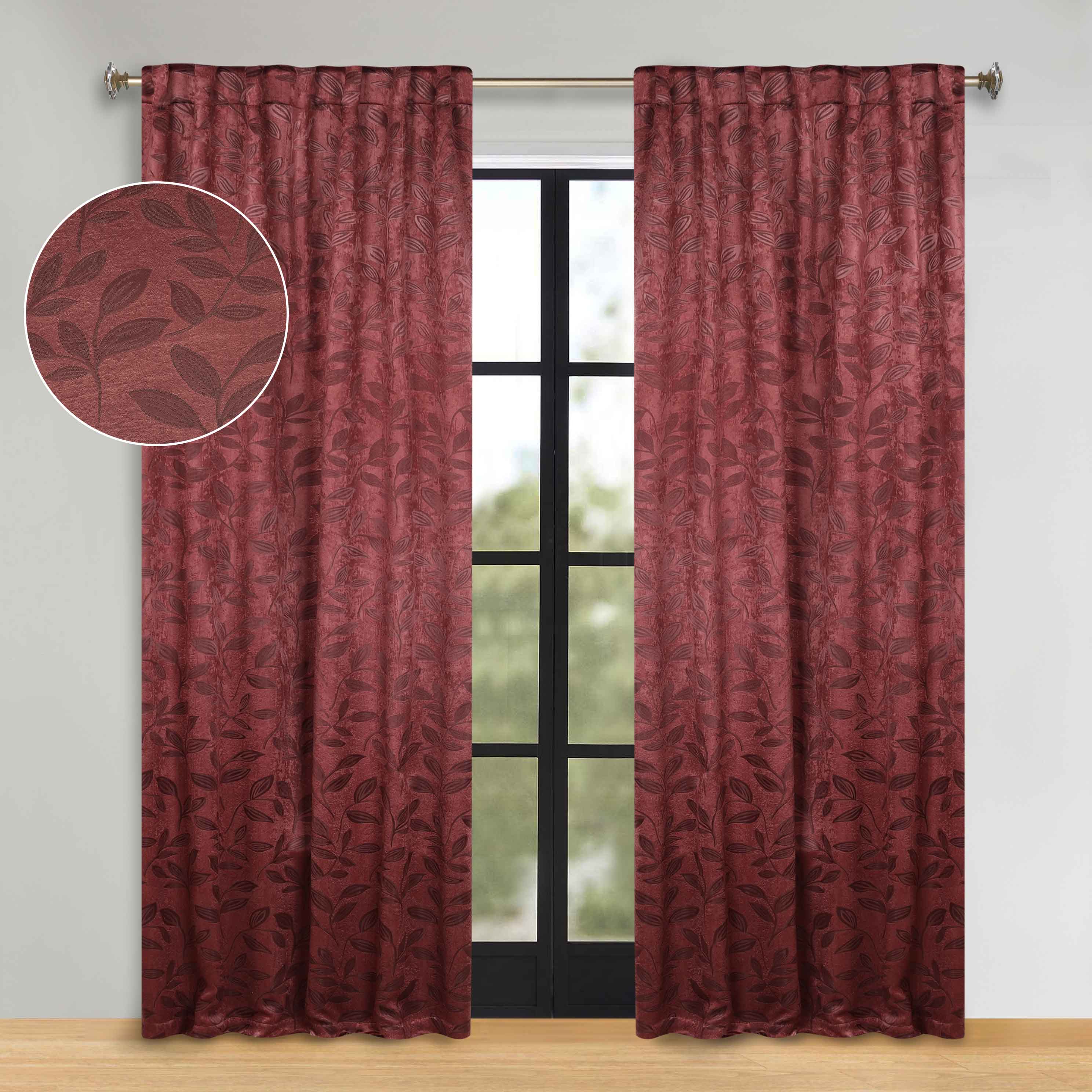 Superior Leaves Room Darkening Back Tab Blackout Curtains Panel Set - Omnigoodsstore