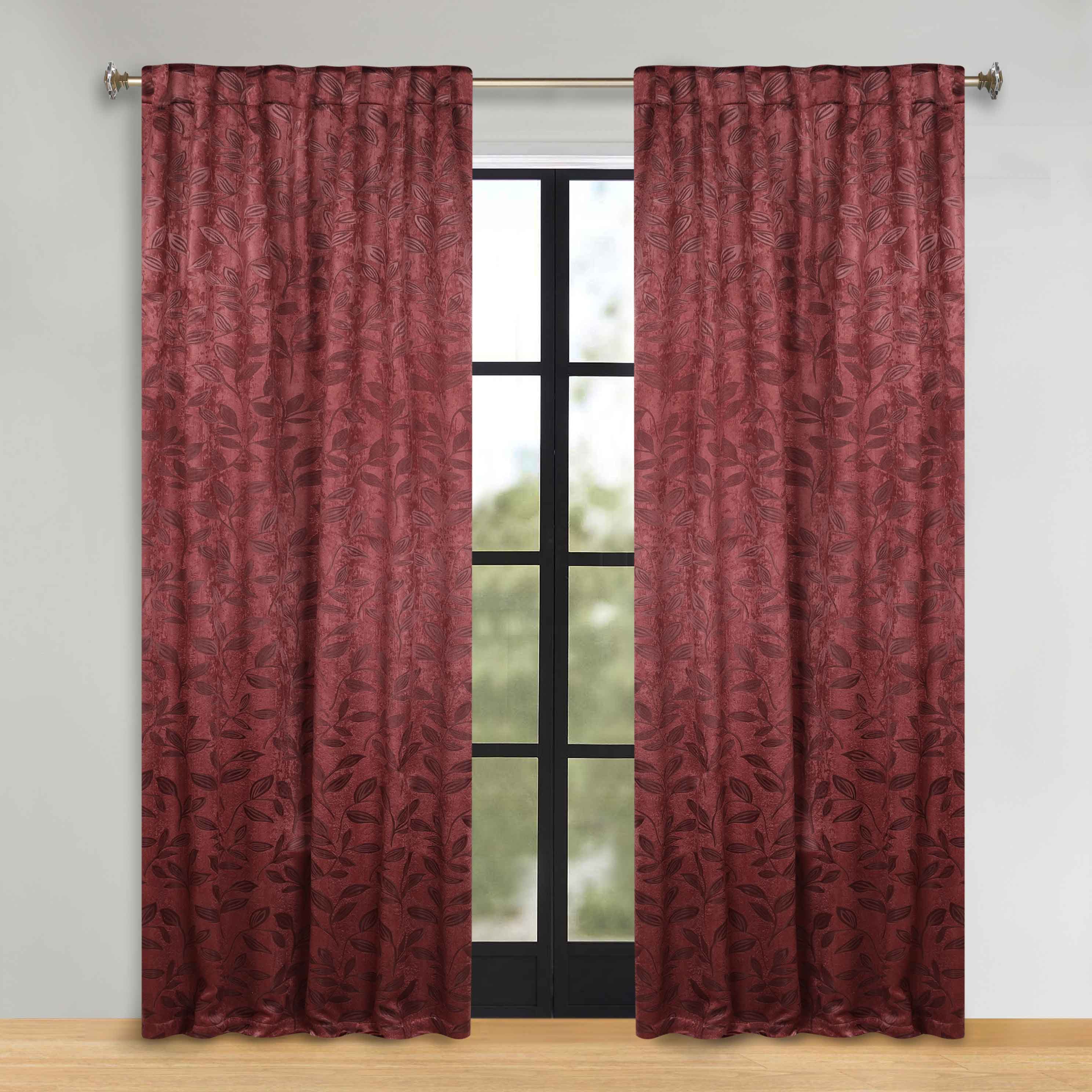 Superior Leaves Room Darkening Back Tab Blackout Curtains Panel Set - Omnigoodsstore