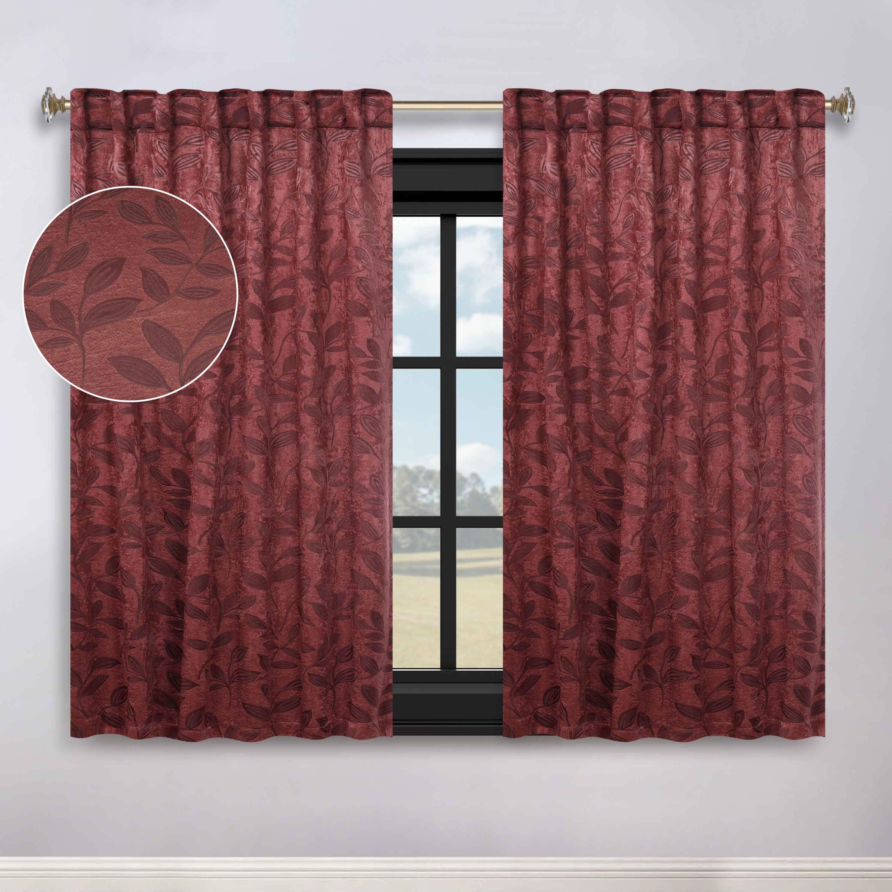 Superior Leaves Room Darkening Back Tab Blackout Curtains Panel Set - Omnigoodsstore