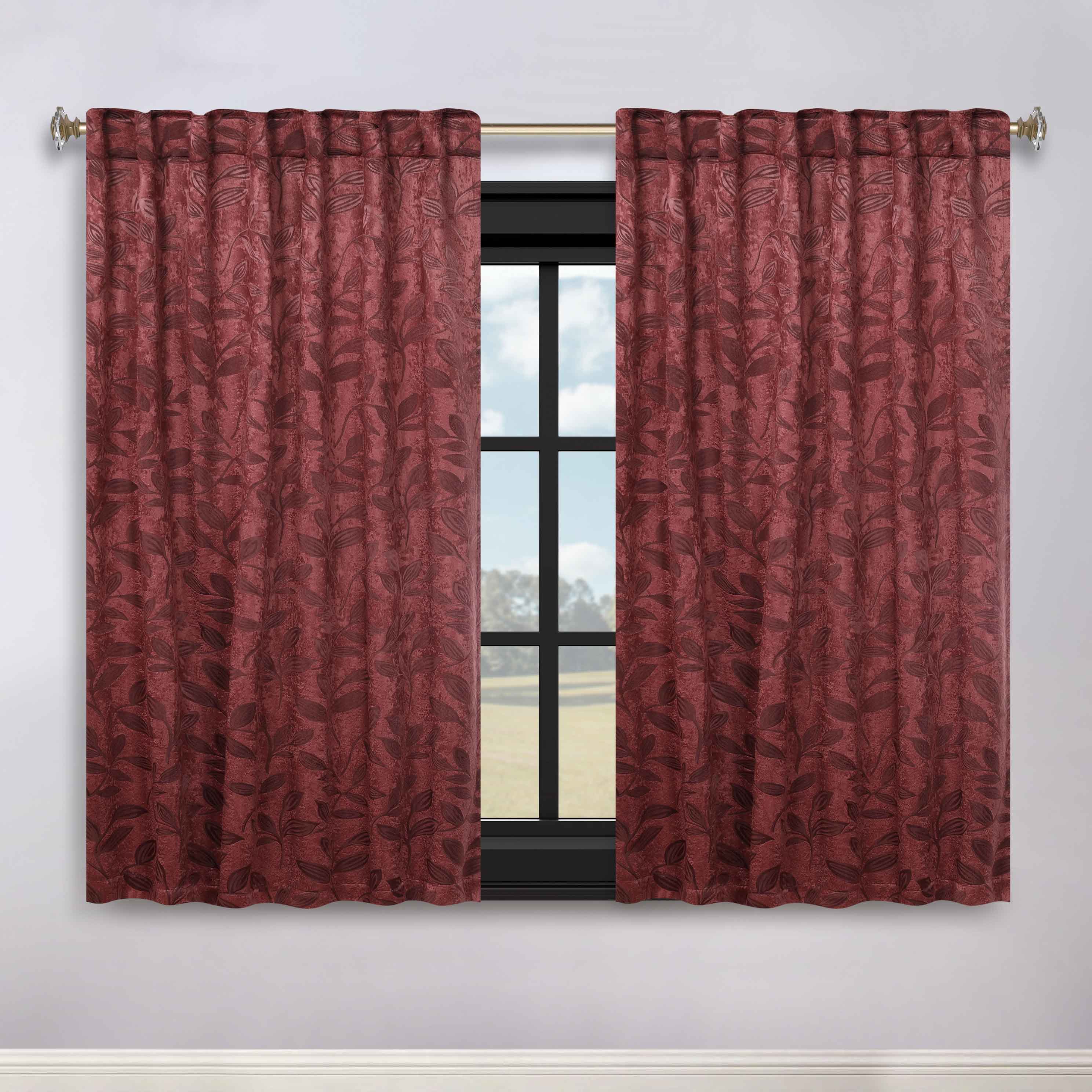 Superior Leaves Room Darkening Back Tab Blackout Curtains Panel Set - Omnigoodsstore