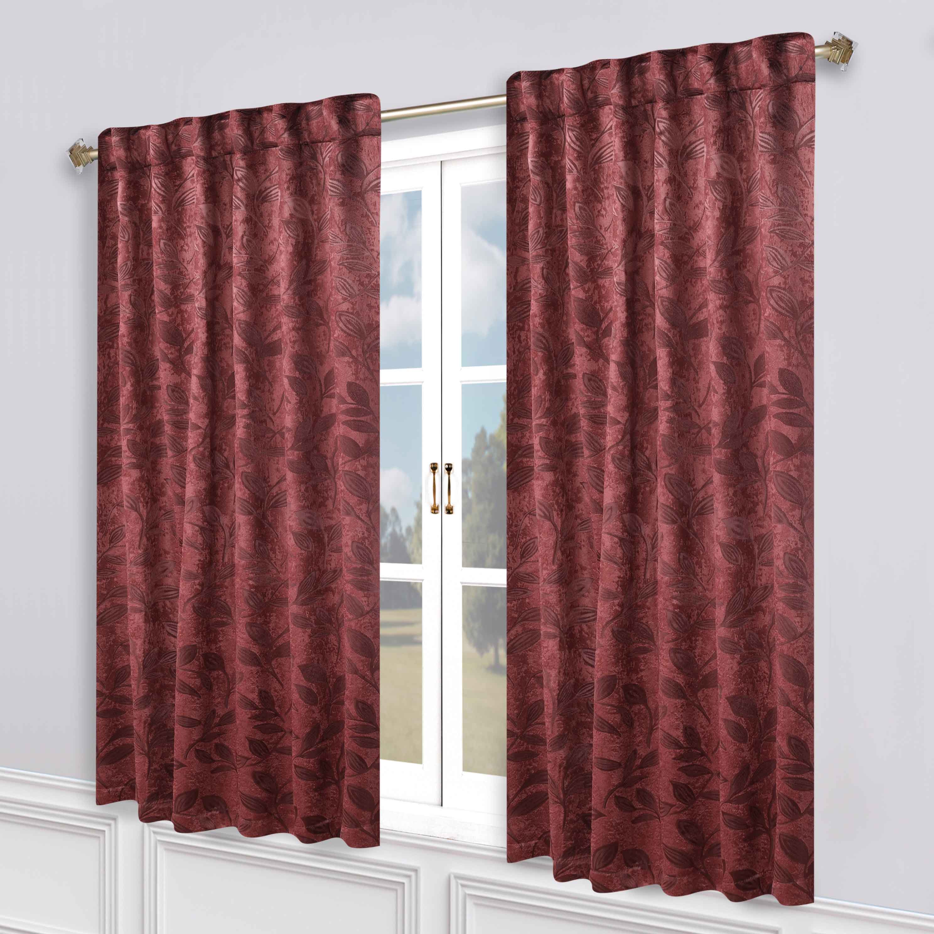 Superior Leaves Room Darkening Back Tab Blackout Curtains Panel Set - Omnigoodsstore