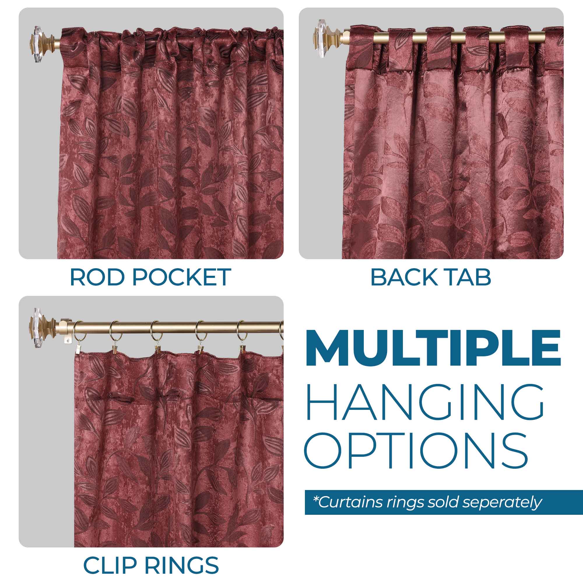 Superior Leaves Room Darkening Back Tab Blackout Curtains Panel Set - Omnigoodsstore