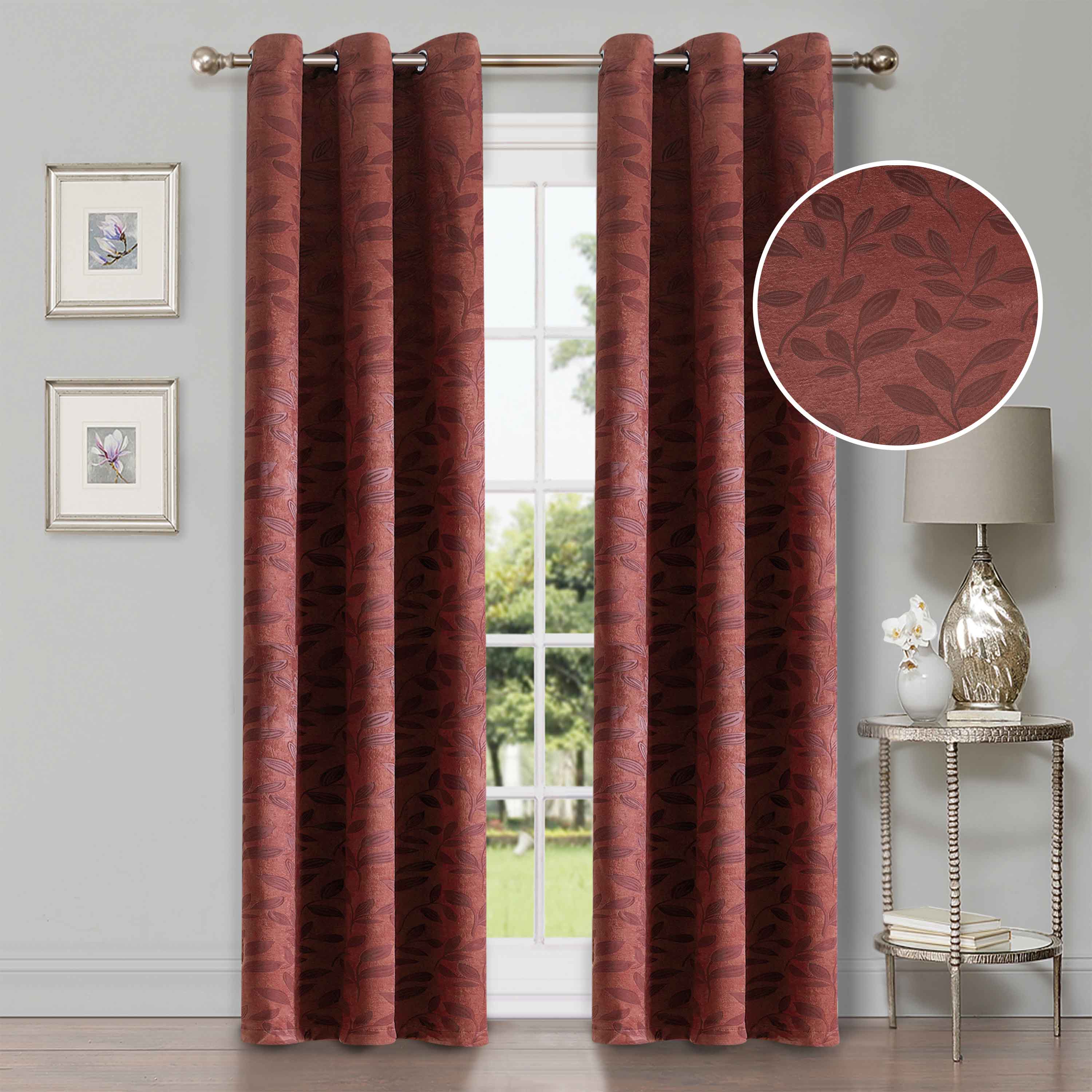 Leaves Machine Washable Room Darkening Blackout Curtains, Set of 2 - Omnigoodsstore