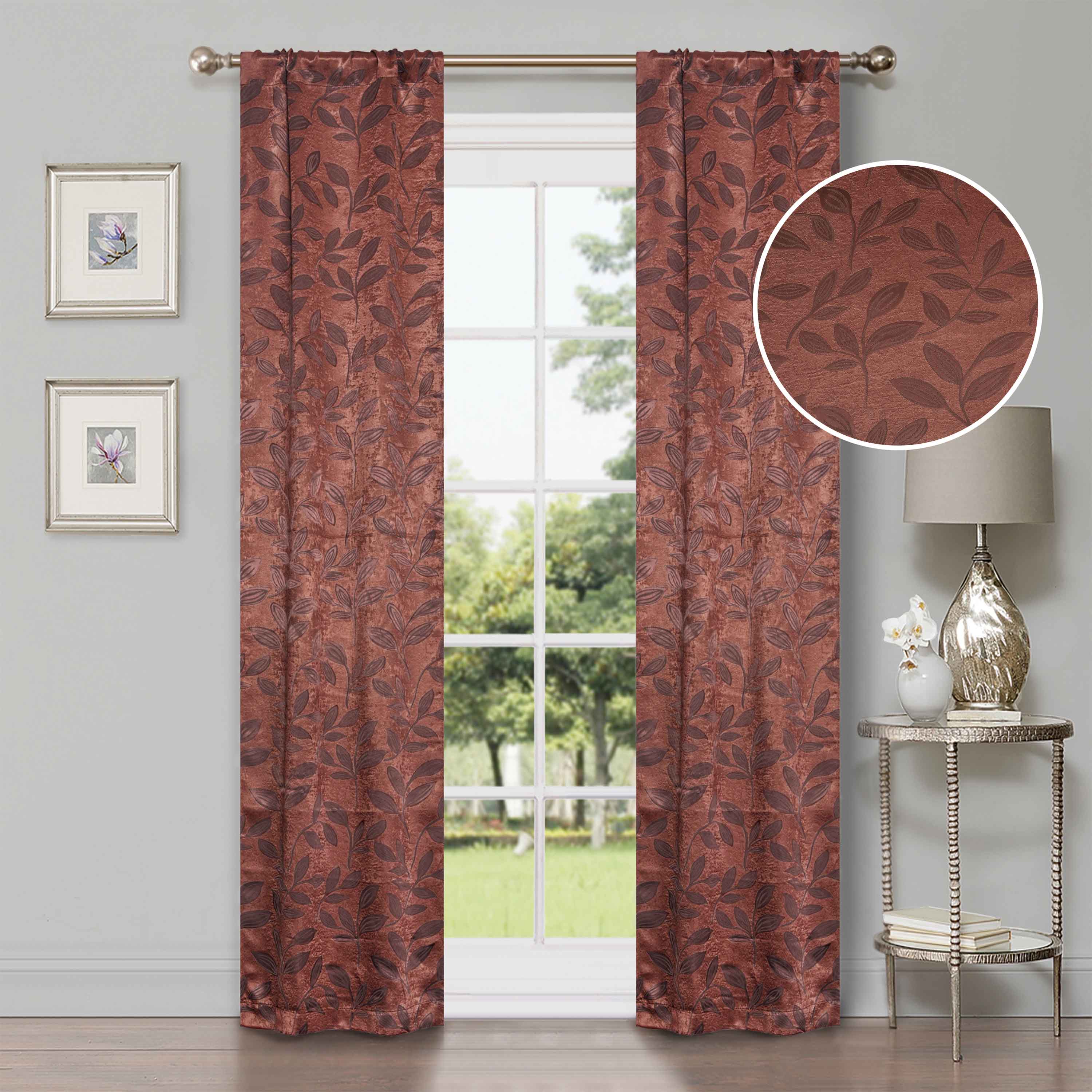 Leaves Machine Washable Room Darkening Blackout Curtains, Set of 2 - Omnigoodsstore
